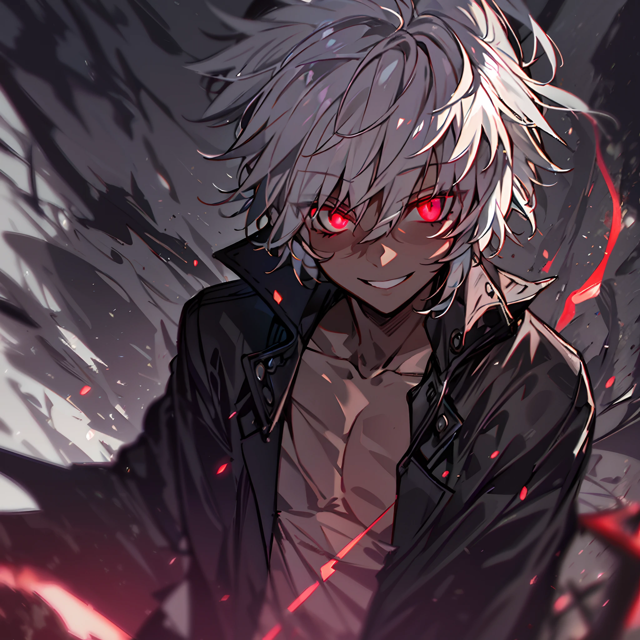 Handsome vampire teenager，closeup cleavage，head portrait，Open your mouth，the bats，long canines，There is blood on the tooth，Long whit hair，（Blood stains on the corners of the mouth：1.4），Blood，depth of fields，Dynamic blur，highlight，Real Light，Ray traching，OC rendering，Hyper-realistic，best qualtiy，8K，Works of masters，super-fine，Detailed pubic hair，Correct anatomy，sharp focus on eyes，Bokeh，Facial features are carefully drawn