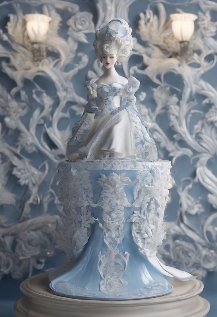 Blue and white porcelain,Ceramic material,Male dolls,cartoonish style,3D,artwork of a,Ornaments, high detail,3D, Chiaroscuro, Cinematic lighting, god light, Cinematic lighting, hyper HD, High details, Best quality, A high resolution, Textured skin