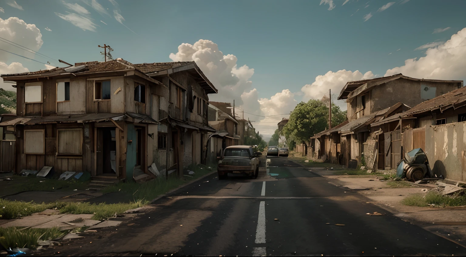 Create a scene of an abandoned and isolated village, reclaimed by nature in a post-apocalyptic setting. Render it in ultra-realistic, high-definition, and high-detail photorealism for the highest quality visual experience.