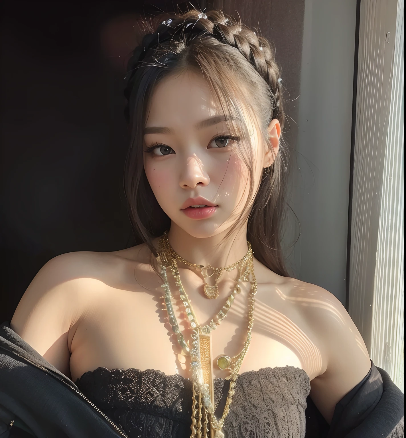 mulher araffe usando um vestido preto e um colar com uma corrente, jossi do blackpink, jennie blackpink, Retrato de Jossi de Blackpink, gemma chen, Wenfei Ye, Sha Xi, Gongbi, Lulu Chen, Parque Roseanne do Blackpink, Heonhwa Choe, TaeJune Kim, jia, Asian girl, Dom Yunjoo, basia tran |