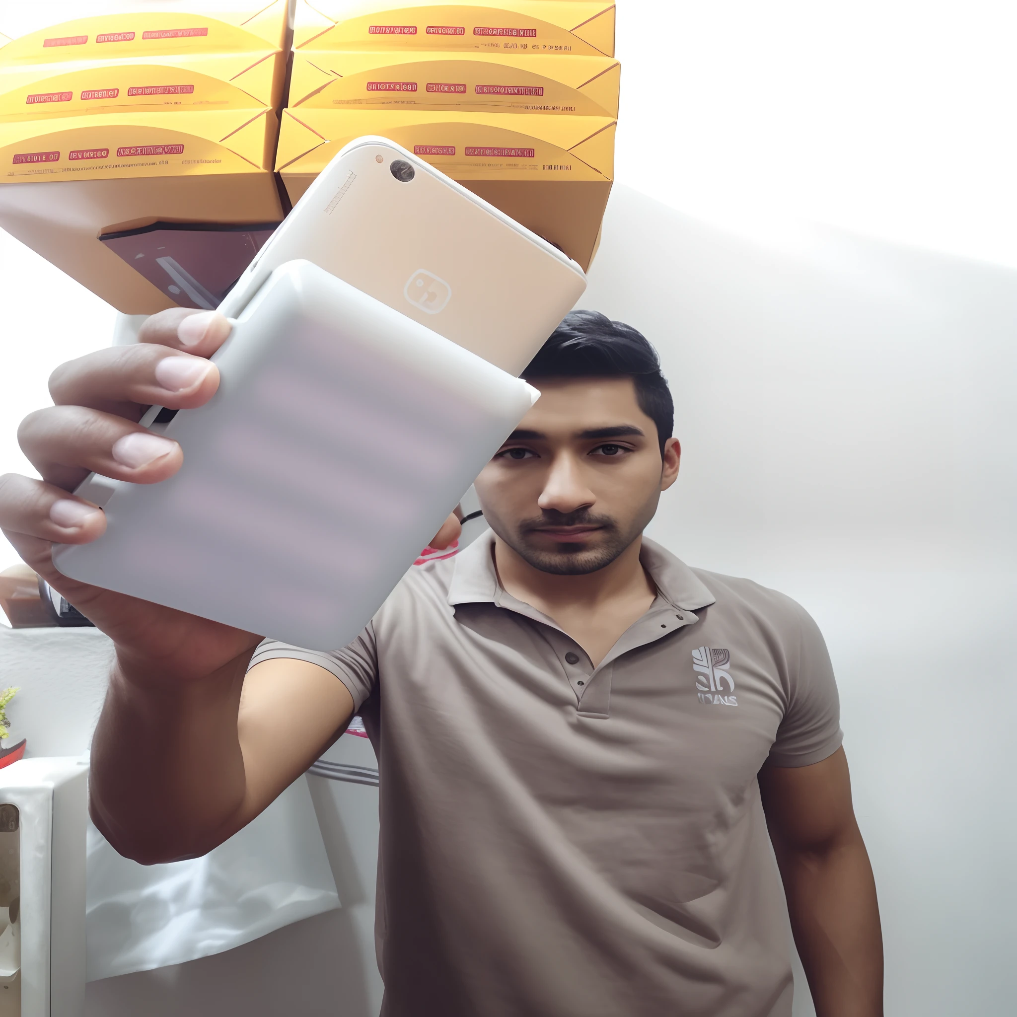 Switch face,realistic face,white colour background,Focus the phone