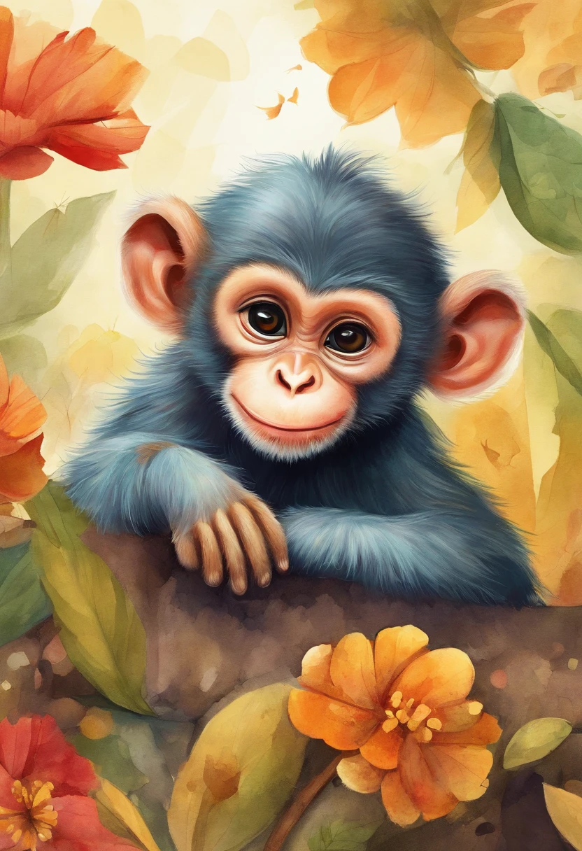 Cartoon cute little monkey, Character design, sticker design, Drawing numbers cute, beautiful detailed digital art, colorful kids book illustration, beautiful digital art, maya bee, children's book illustrations, children's book illustrations, (honeybee), cute illustration, cute storybook illustration, children's book illustrations, children's book illustrations, children's book illustrations, big bee, A beautiful artwork illustration, Separate from the white background