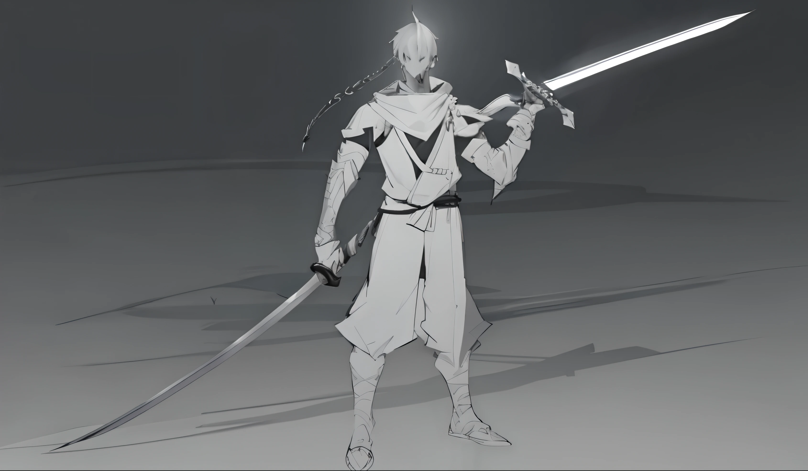 a drawing of a man with a sword in his hand, clean lineart, bold lineart, full body concept, sharp lineart, clean anime outlines, simple lineart, intense line art, outline sketch, detailed full body concept, full body character concept, concept character, heavy lineart, heavy outlines, character posing for concept art, unrealistic character concept