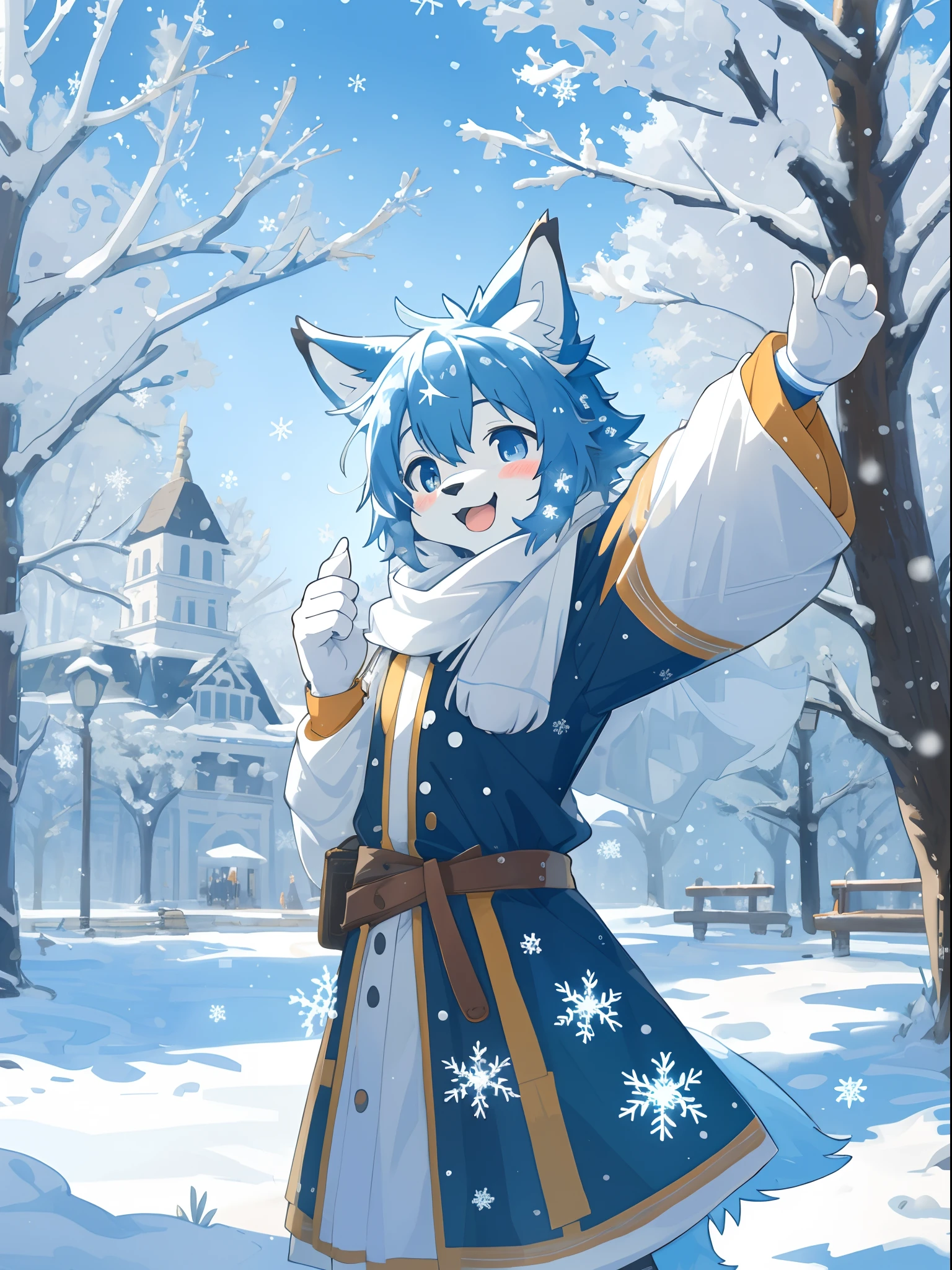 cover_page, super high resolution, detailed background, World Heritage Site, 6+boys, 6+girls, Happy, joyful, absurdres(Photos of solo travelers)(kemono, furry anthro)traveling, snowflakes,