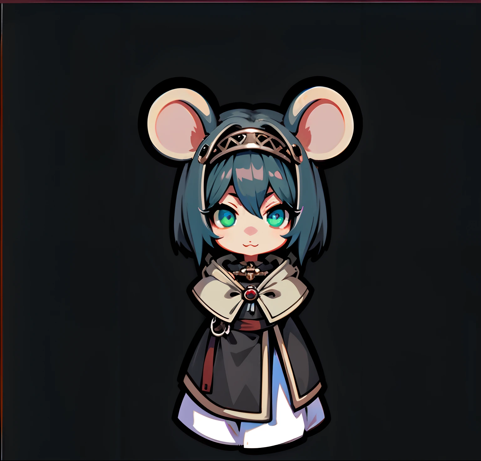Close-up of cartoon mouse wearing hood, maplestory mouse, beautiful mouse - girl, cute chibi rat wizard, mouse, Anthropomorphic mouse, mouse head, an anthropomorphic rat, Mouse body, Rats in a Gothic studio, visual novel sprite, Anime Stylization, anthropomorphic mouse, cyborg mouse, mouse face