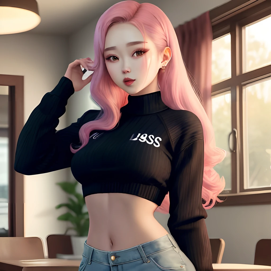 Loona from helluva boss wearing a crop top sweater