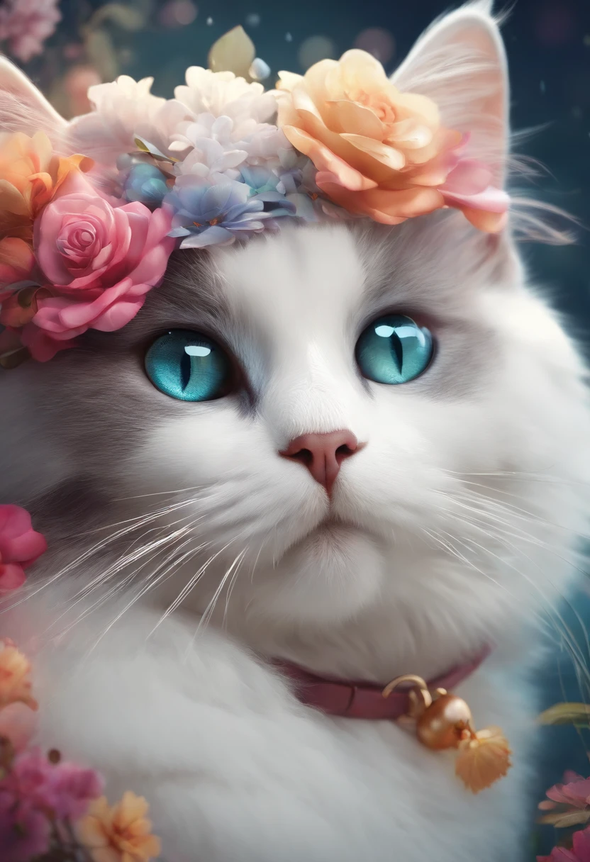 Cute cat,animation graphics,creativity colors,white cat,funny style,Background with charming colors