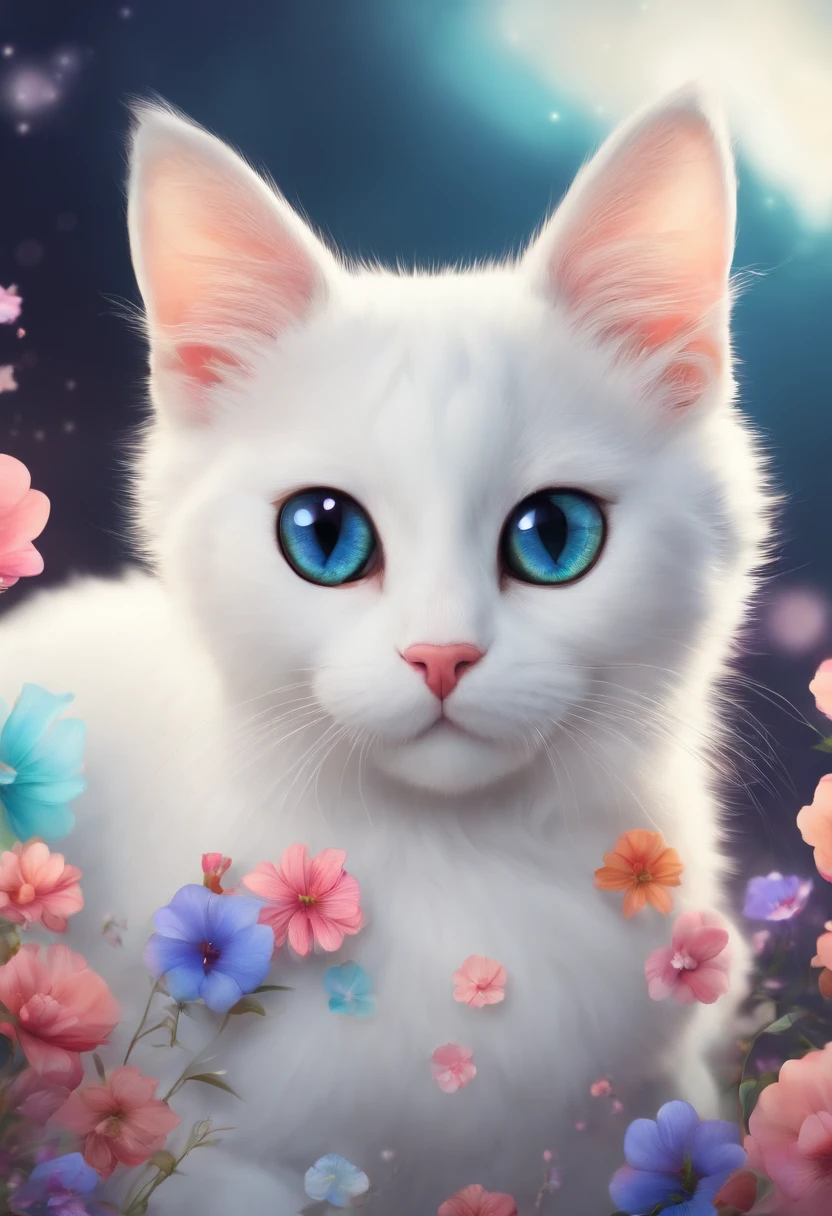Cute cat,animation graphics,creativity colors,white cat,funny style,Background with charming colors,coloring book style