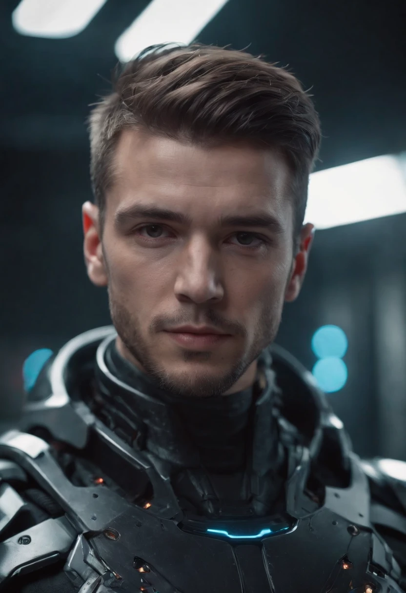 realistic, Create potrait a humanoid man, with cyberpunk style, with detail futuristic armor, high quality, 4K, 8K