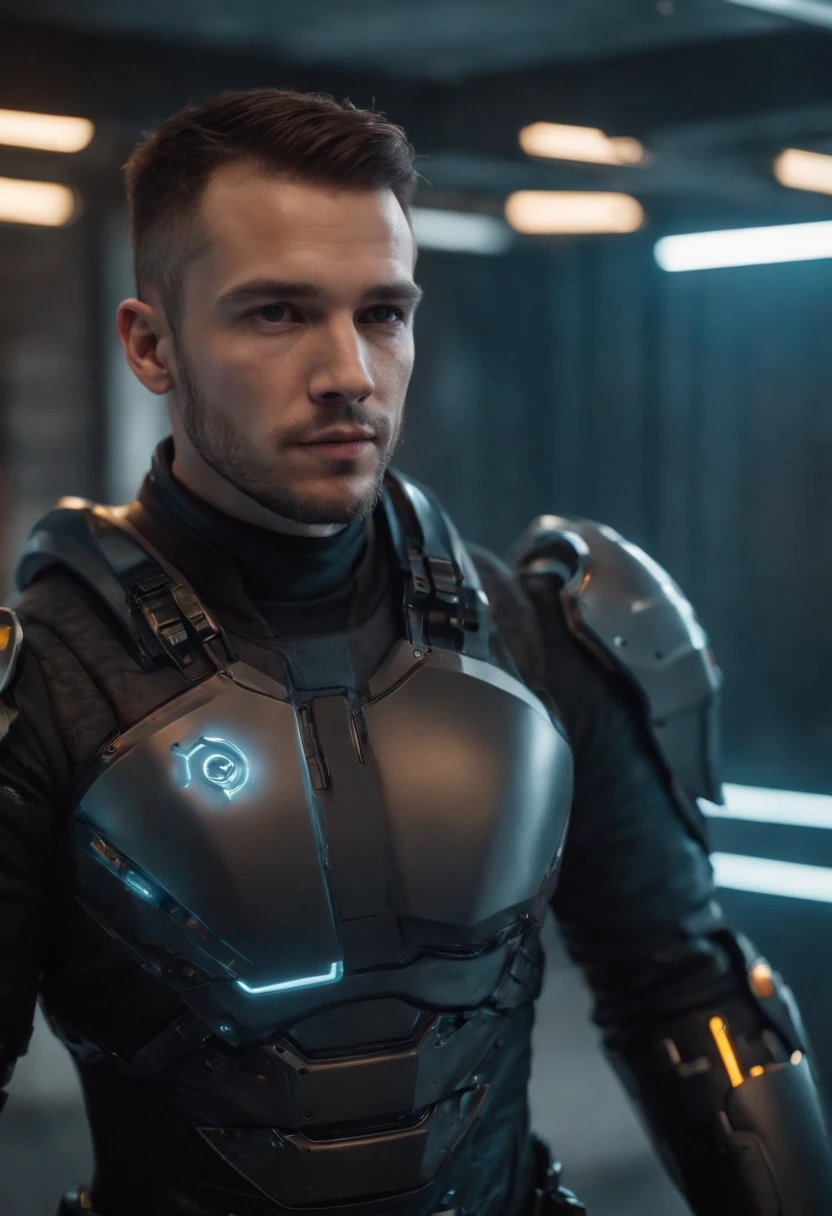 realistic, Create potrait a humanoid man, with cyberpunk style, with detail futuristic armor, high quality, 4K, 8K