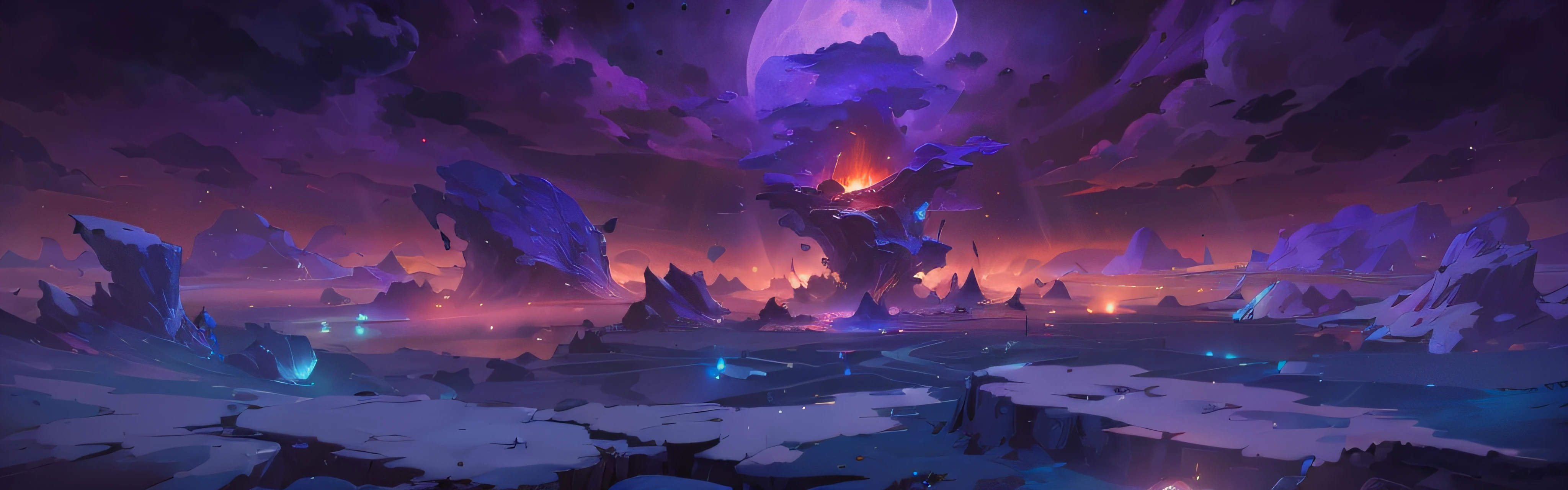 expansive landscape photography, (a view from below showing the sky above and the open field below), (full moon: 1.2), (shooting stars: 0.9), (nebula: 1.3), distant mountain, tree BREAK production art, (hot light source: 1.2), (Firefly: 1.2), lamp, very orange, very purple, complex details, volumetric lighting, realism BREAK (masterpiece: 1.2), (best quality), 4k, ultra-detailed, (dynamic composition: 1.4), highly detailed, colorful details, (iridescent colors: 1.2), (bright lighting, atmospheric lighting), dreamy, magical, (solo: 1.2)
