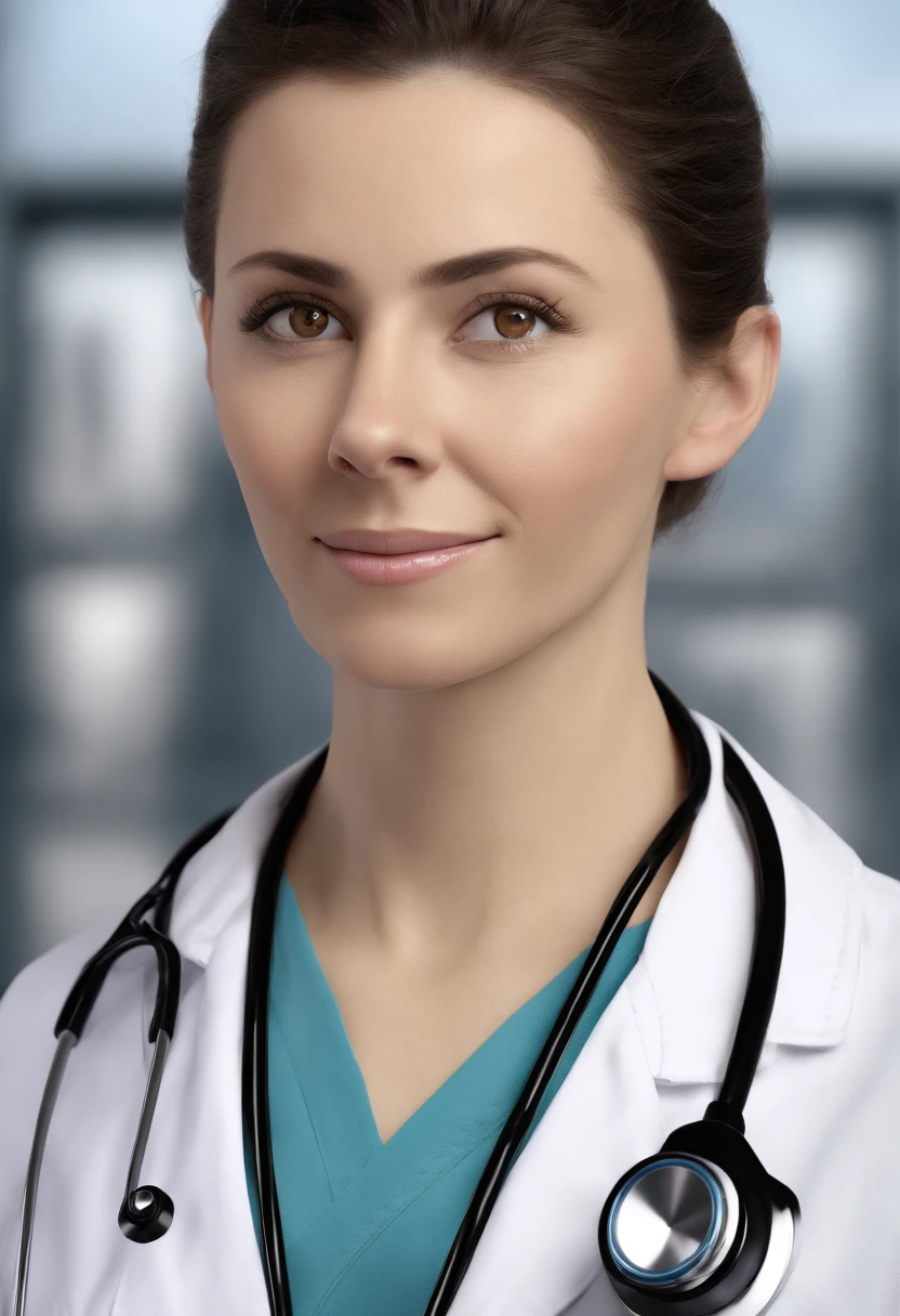 **A doctor in uniform and stethoscope looking at the camera. --v 4: 50** - (quase) --s 2