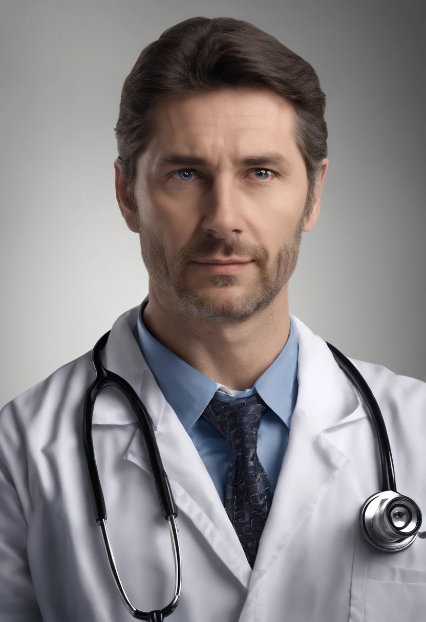 **A doctor in uniform and stethoscope looking at the camera. --v 4: 50** - (quase) --s 2