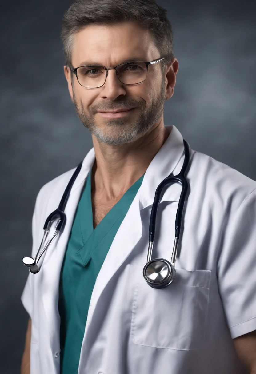 **A doctor in uniform and stethoscope looking at the camera. --v 4: 50** - (quase) --s 2