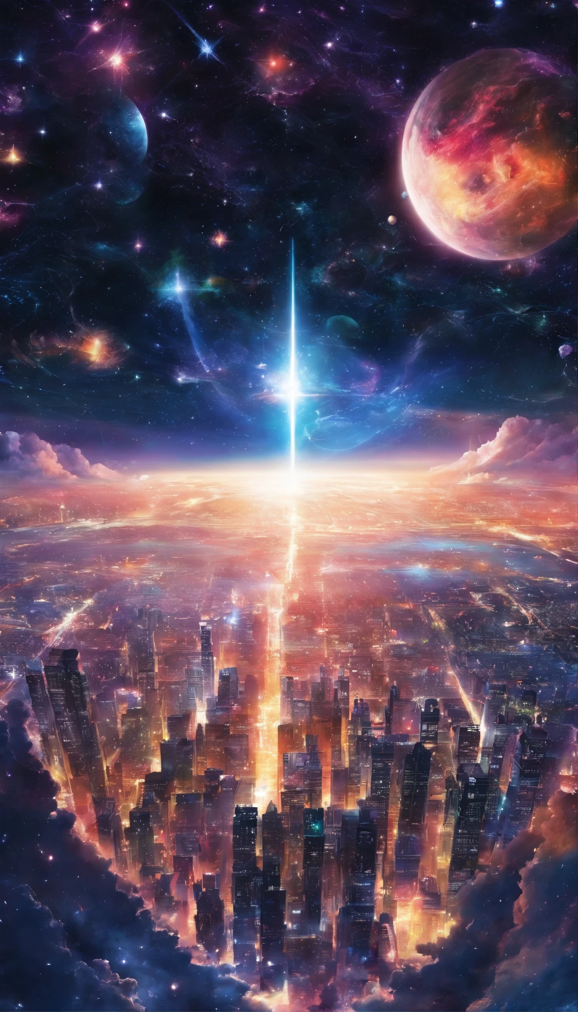 ((Masterpiece)),(Best quality)),Magnificent space image scene,heavenly body,Interstellar,((Huge star gates)),black hole,(((Huge starship))),Spaceship,Shining starry sky,8K,super-fine,high qulity