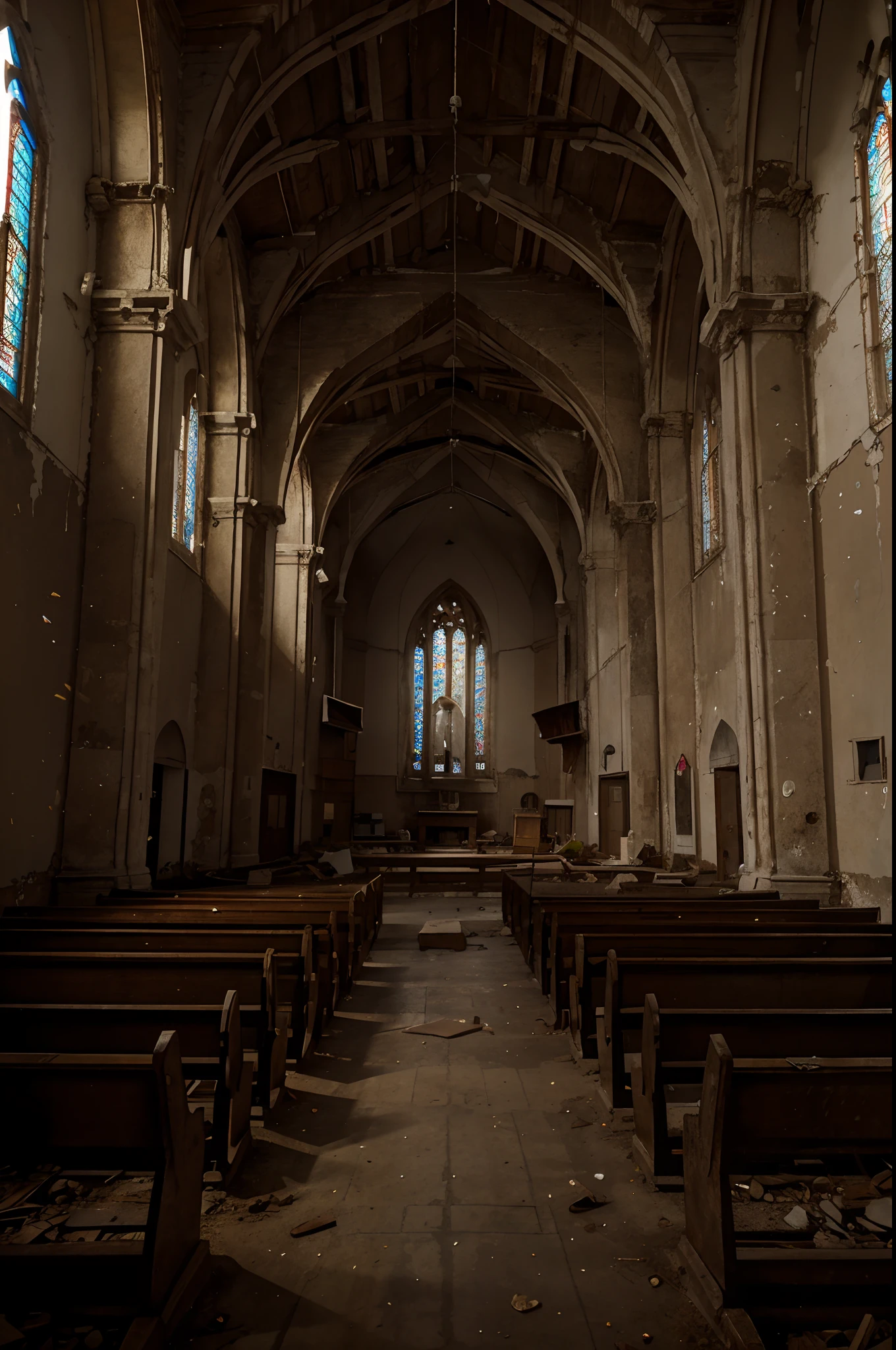 a young nurse with red hair stands naked in the church