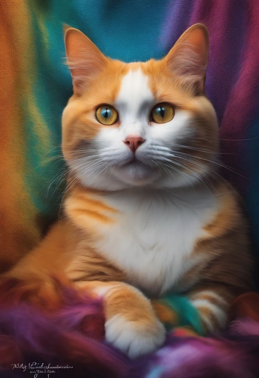 chat mignon,colourfull,Chat blanc,Funny style,Fond aux couleurs charmantes