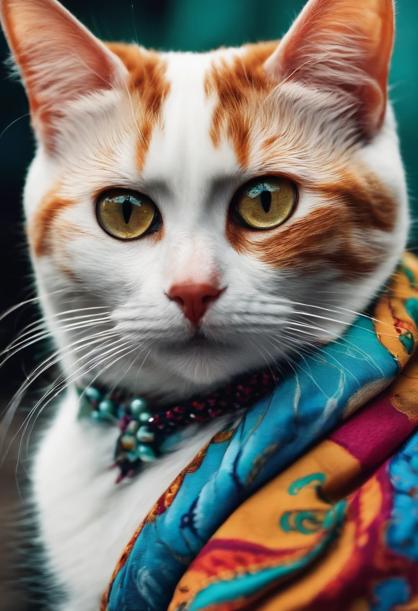 chat mignon,colourfull,Chat blanc,Funny style,Fond aux couleurs charmantes
