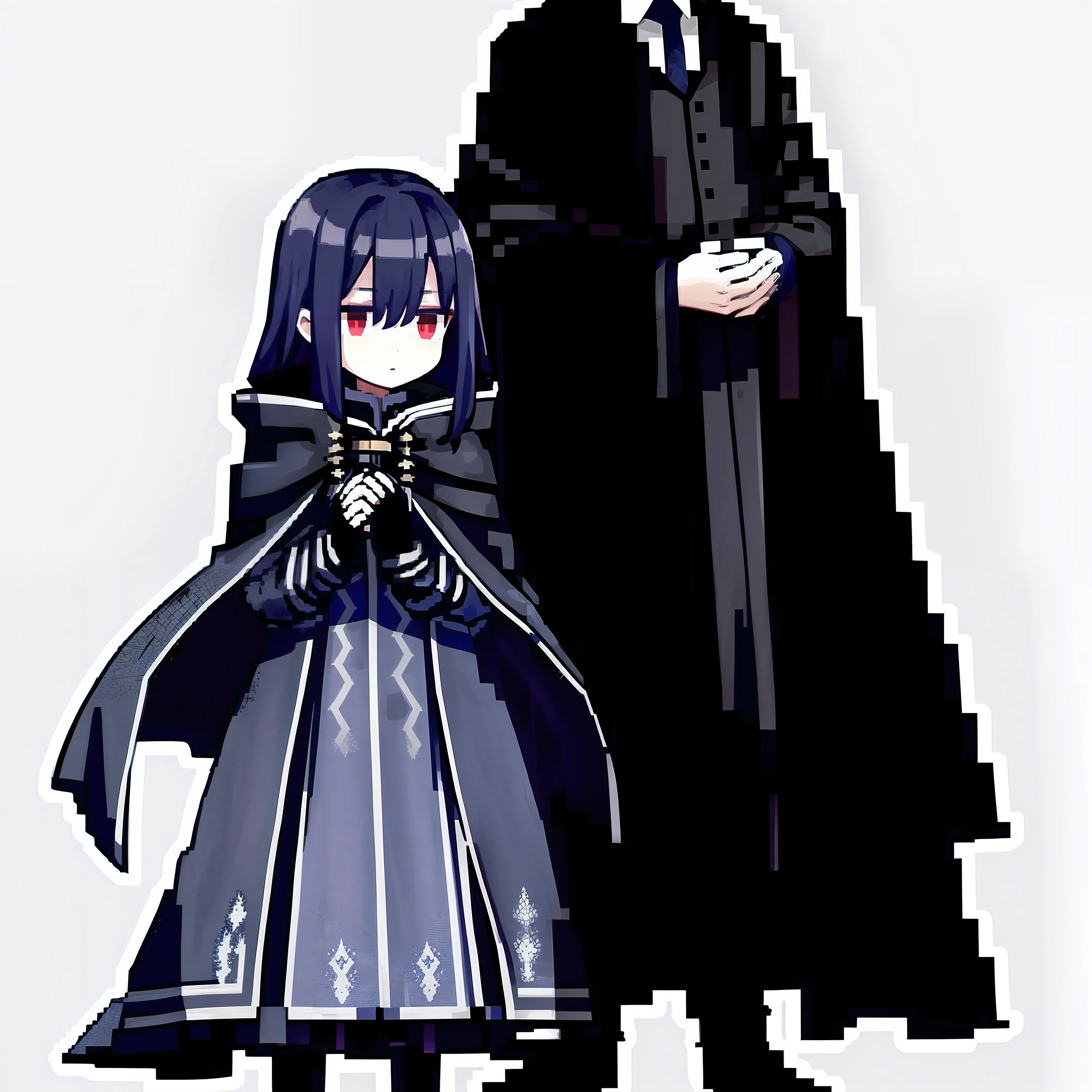 wears a long, flowing cloak made of deep indigo fabric that seems to ripple like the night sky when they move. Underneath, they don a form-fitting, dark, tailored suit that is both practical and stylish. Their boots are worn and dusty, suggesting long journeys, and they always have a pair of fingerless gloves on.
