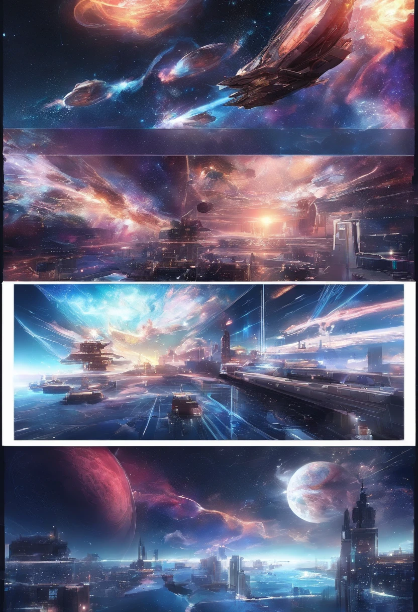 (((Comic storyboard))),comic strip,Two-dimensional picture,Manhwa Style,Makoto Shinkai animation style,Makoto Shinkai animation film art style,Ultra-wide angle of view,China-style,a town with beautiful scenery,Faraway view,Vivid and bright colors,super-fine,ultra - detailed,high qulity,8K ,oc rendered,dynamic viewing angle,Hyper Real,Ultra photo realsisim