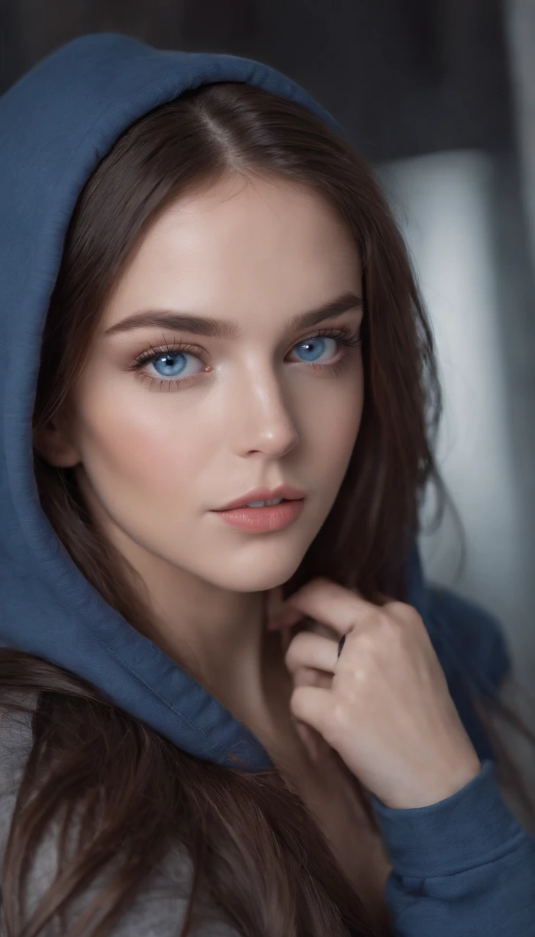 masterpiece, best quality, ultra-detailed), photo of a super beautiful girl around 23 yo with hyperrealistic blue eyes and dark long hair. in a gym with hoodie on, waearing gym wear and a necklace, selfie of a young woman, bedroom eyes, violet myers, without makeup, natural makeup, looking directly at the camera, face with artgram, subtle makeup, stunning full body shot, piercing blue eyes, beautiful angle, attractive pose, cute girl, sexy pose, upper body picture, upper body, upper body shot