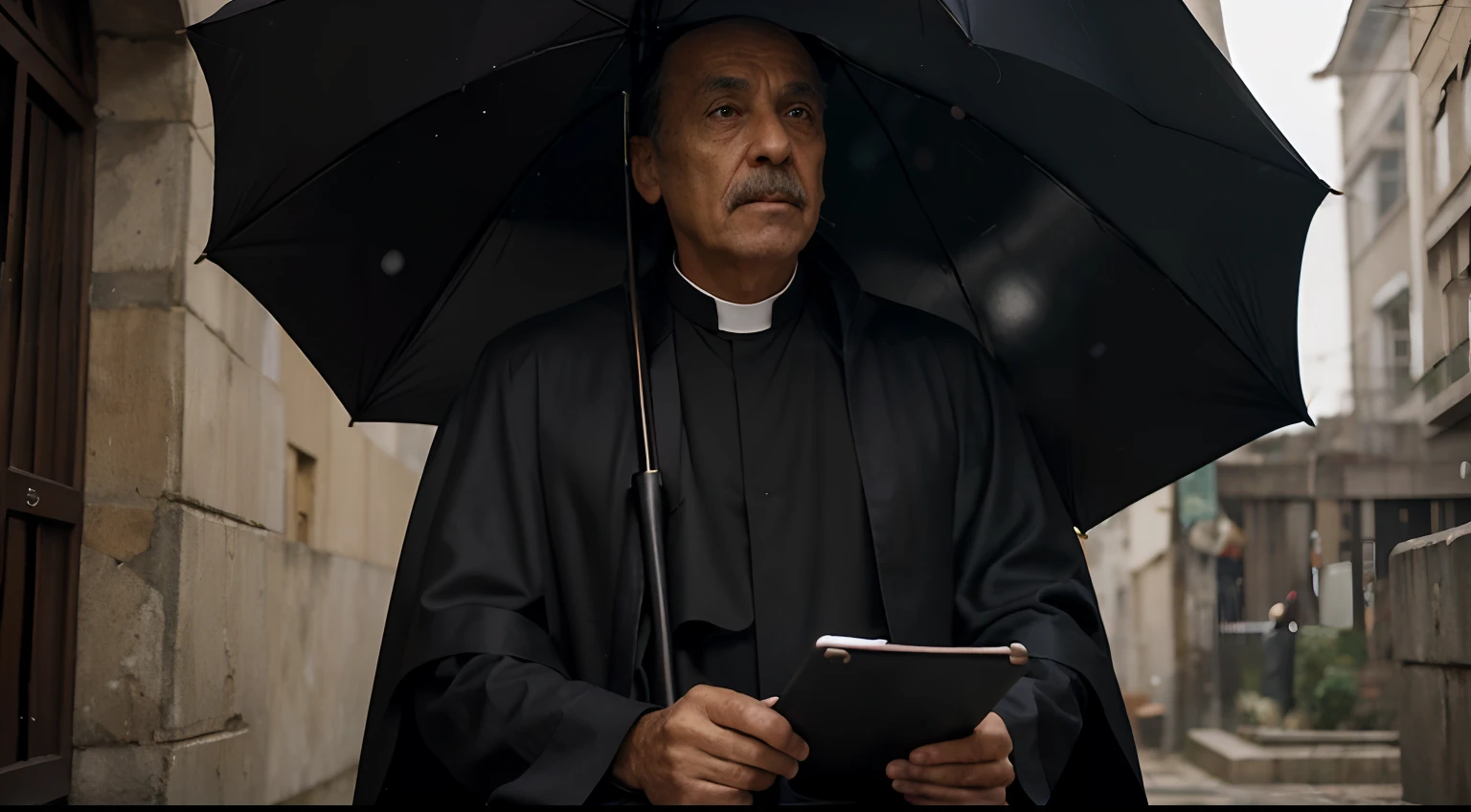 Father Alcides hung up the phone and got dressed, reluctantly, but hurriedly. He knew the matter was urgent. He put on a cape over his cassock, took his umbrella and left.