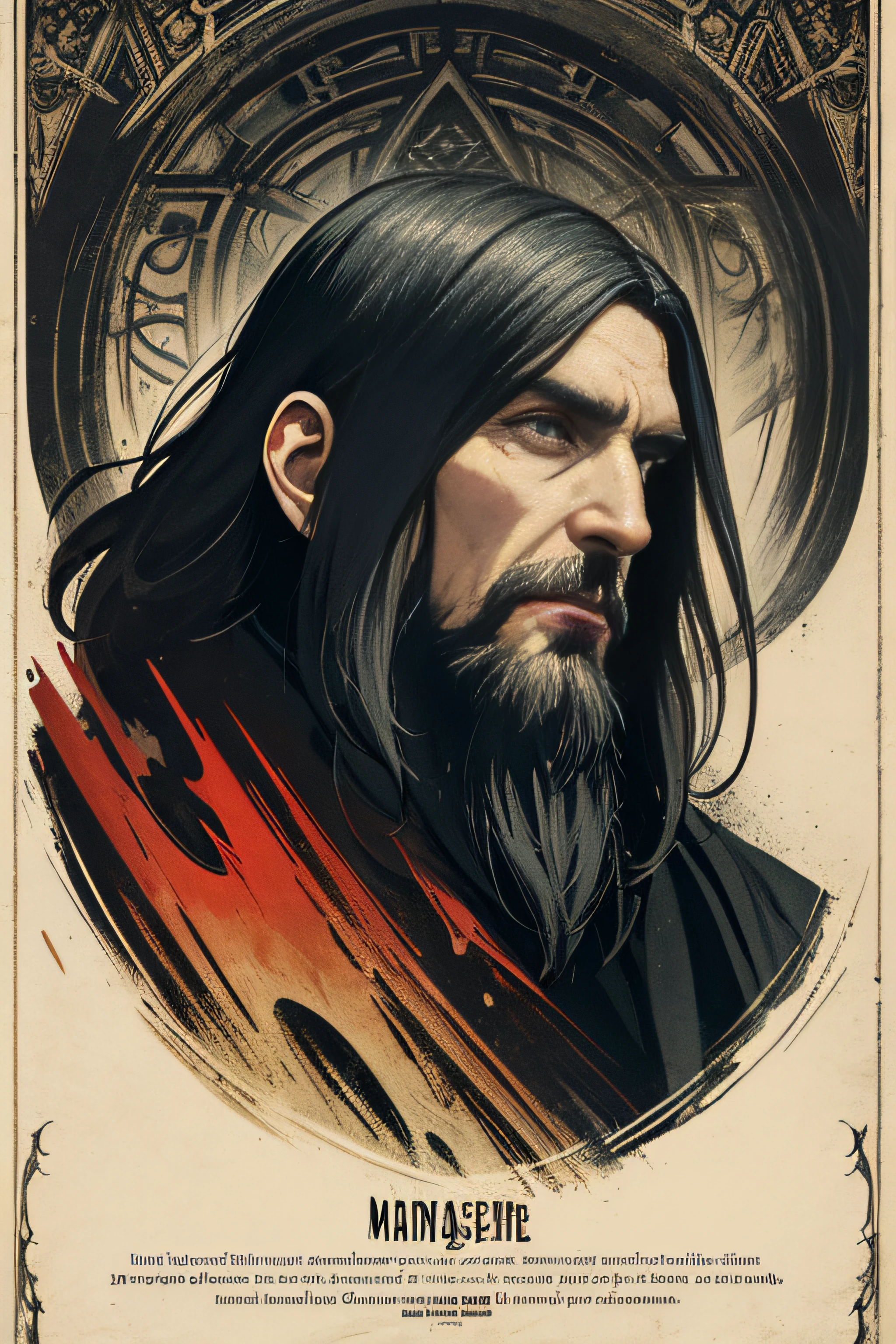 (Masterpiece, Best Quality), 8k Wallpaper, highly detailed, poster, Rasputin, The Mad Monk, Hammer Horror, Christopher Lee, gothic, horror, Russia, horror thriller cinematic movie poster, German expressionism, shapes, lines, abstract, propaganda, gothic, movie poster, vintage, low-angle shot.