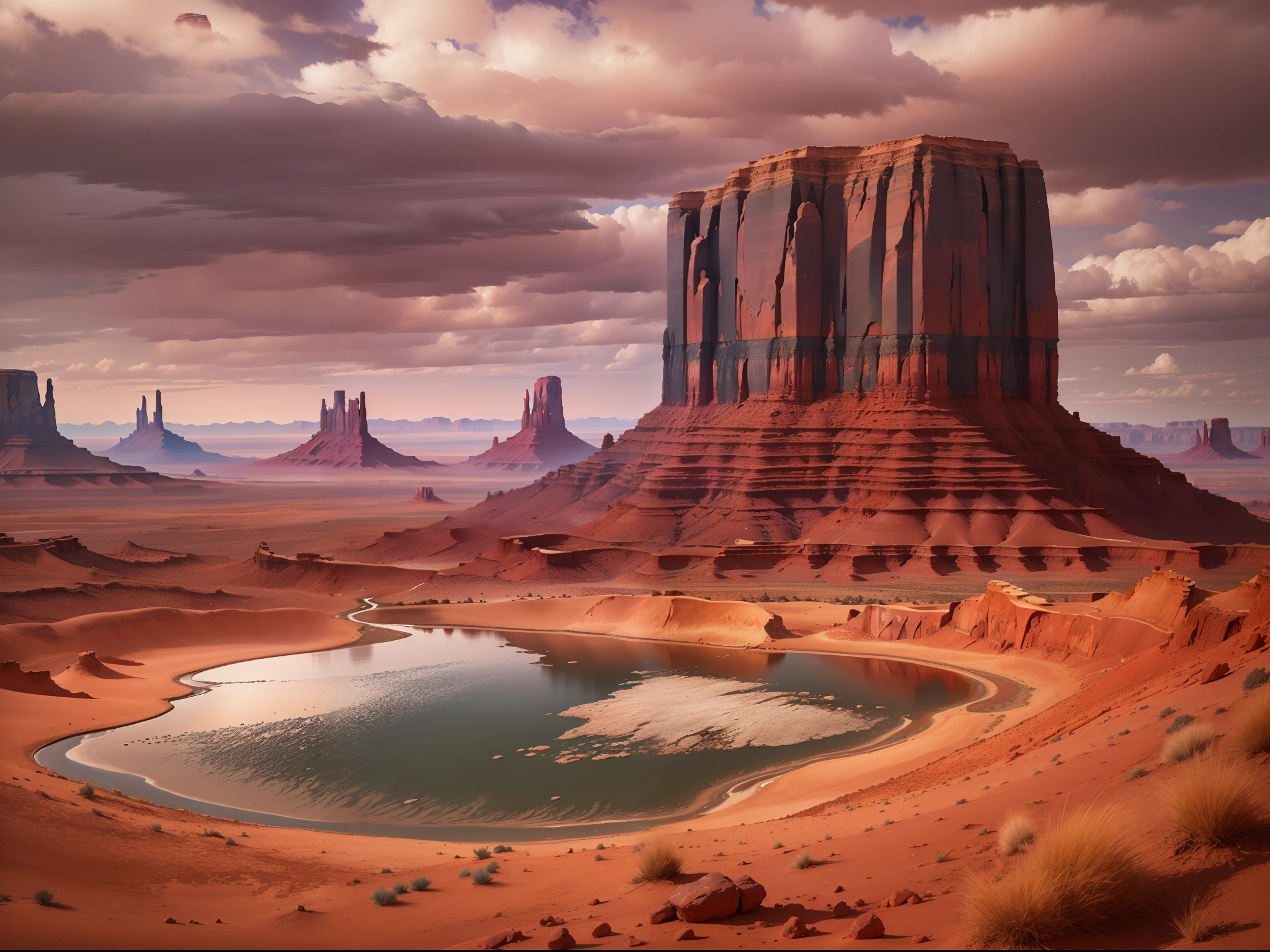 Masterpiece: 1.2,  Artistic, 4K, photography of。（monument valley，Tsé Bii Ndzisgaii，） （Giant lone peak formed by sandstone，Giant rocks，）geomerty