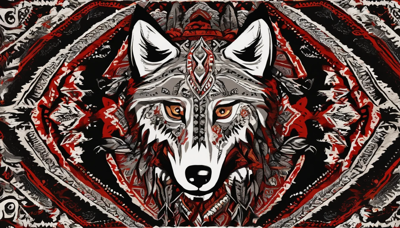 Wool felt printed with a white wolf's head