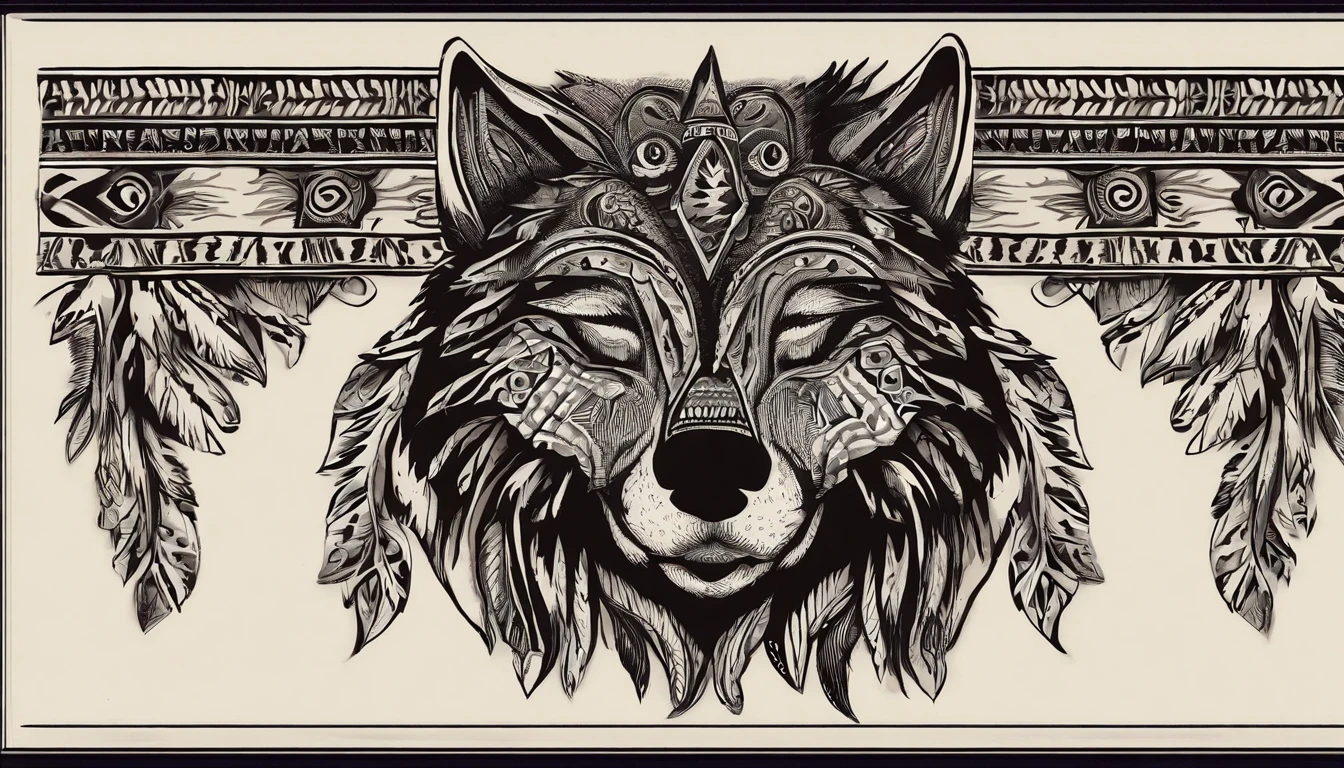 Wool felt printed with a white wolf's head