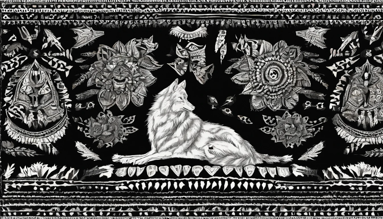 Wool felt printed with a white wolf's head