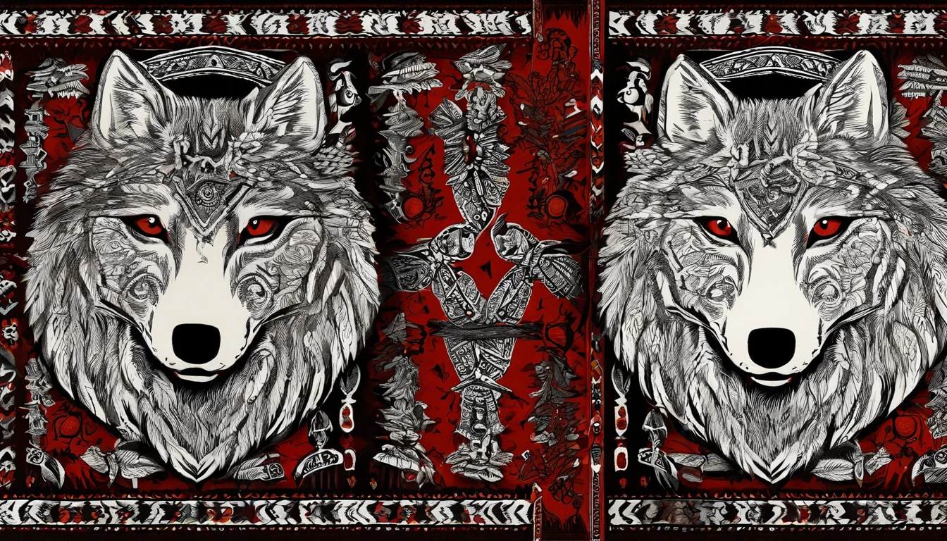 Wool felt printed with a white wolf's head