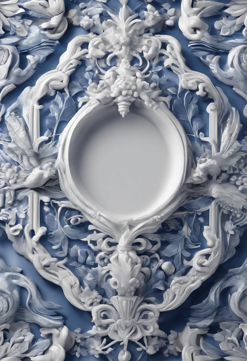 Blue and white porcelain,Ceramic material，microphones，artwork of a，Ornaments， high detail,3D， Chiaroscuro, Cinematic lighting, god light, Cinematic lighting, hyper HD, High details, Best quality, A high resolution, Textured skin