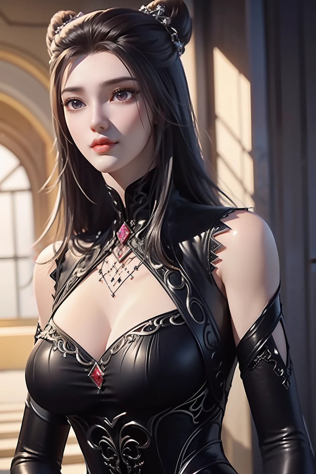 a close up of a woman in a black and red outfit, a beautiful fantasy empress, ((a beautiful fantasy empress)), xianxia fantasy, by Yang J, full body xianxia, game cg, fantasy art style, inspired by Li Mei-shu, xision wu, loong, beautiful elegant demon queen, yun ling, digital fantasy art ) UHD, retina, masterpiece, ccurate, anatomically correct, textured skin, super detail, high quality, award winning, best quality, highres, HD, 16k, full body,araffe asian woman with long dark hair and white top, jaeyeon nam, gorgeous young korean woman, lee ji - eun, lee ji-eun, beautiful young korean woman, hwang se - on, gongbi, beautiful south korean woman, female actress from korea, cute korean actress, heonhwa choe, dilraba dilmurat, lu ji