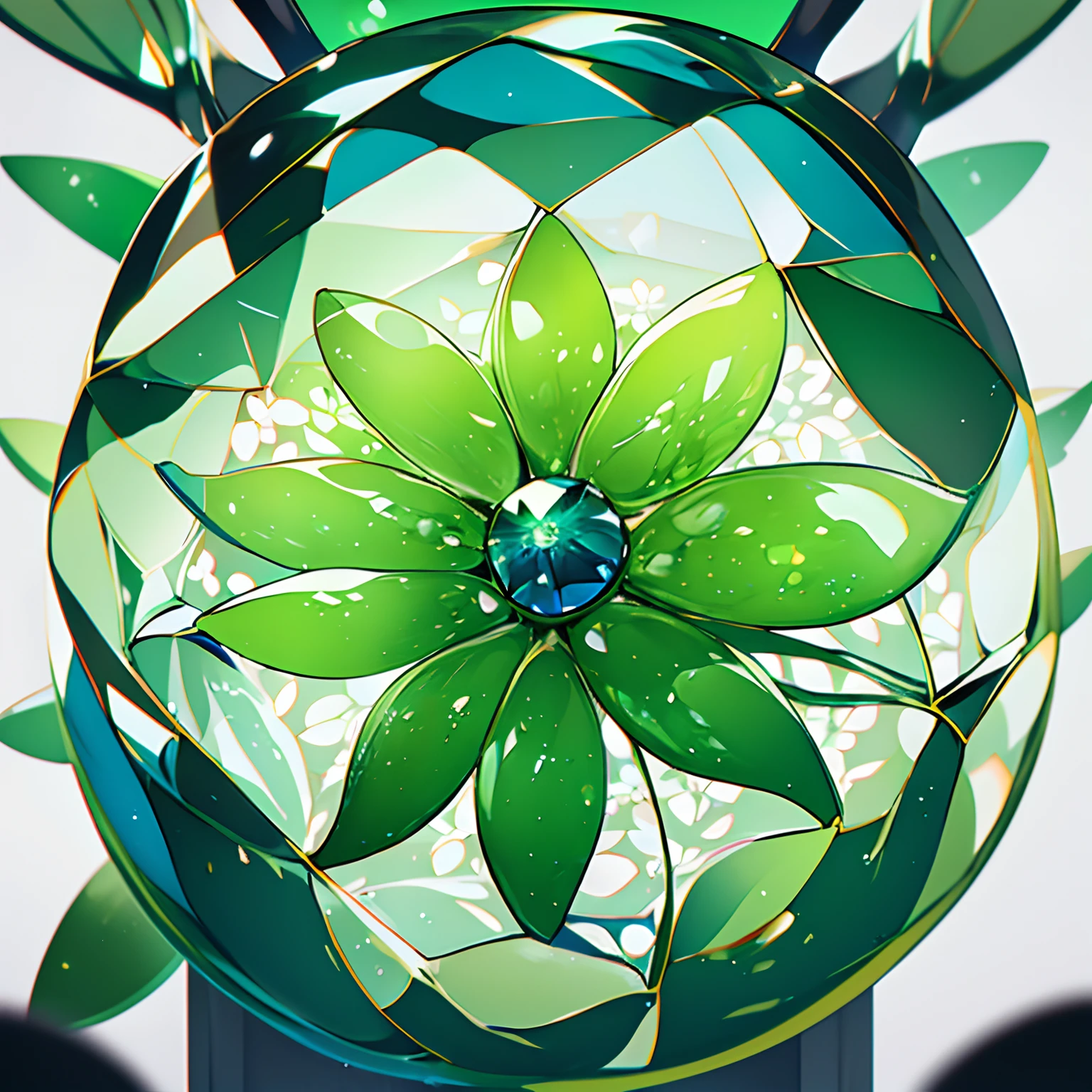Lime green、emerald green、Mare、abyssal、spherical body、spinal、Deep、icy、flower petals、four corners、square shapes、elliptical