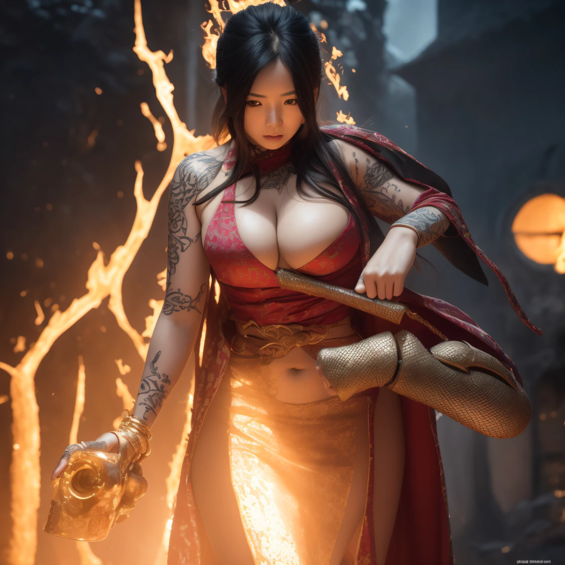 CG Giant Secret Realm，Asian women pose in colorful bikinis, Realistic secret manga girl rendering, detailed face of a asian girl, Realistic in the secret world, Smooth CG art, Realistic. Cheng Yi, Realistic secret style, A lovely secret rendering, Rendu portrait 8k, Render character art 8 K, Kawaii realistic portrait， （Linen batik scarf）， Angry fighting stance， looking at the ground， Batik linen bandana， Chinese python pattern long-sleeved garment，Uncharted（Abstract propylene splash：1.2）， Dark clouds lightning background，废墟（realisticlying：1.4），Black color hair，Flour fluttering，Telephoto lens high， A high resolution， the detail， RAW photogr， Sharp Re， Nikon D850 Film Stock Photo by Jefferies Lee 4 Kodak Portra 400 Camera F1.6 shots, Rich colors, ultra-realistic vivid textures, Dramatic lighting，8K quality, Girls，Backstreets， Dark clouds lightning background（realisticlying：1.4），Black color hair，Uncharted， RAW photogr， Sharp Re， Nikon D850 Film Stock Photo by Jefferies Lee 4 Kodak Portra 400 Camera F1.6 shots, Rich colors, ultra-realistic vivid textures, Drama light film CG society，Tropical canyon battle scene、Chinese big breasts、Vintage trench coat、three kingdom、ember、100 people、Faraway view、intense battles、high detal、masuter piece、NSFW，Multi-layered long-sleeved gauze garment，Quick-dry vest，Colorful cotton and linen sweater，Red and black snake cloak cloak，Doomsday ruins（Uncharted）Climb the streets（Armageddon）eyes filled with angry，He clenched his fists