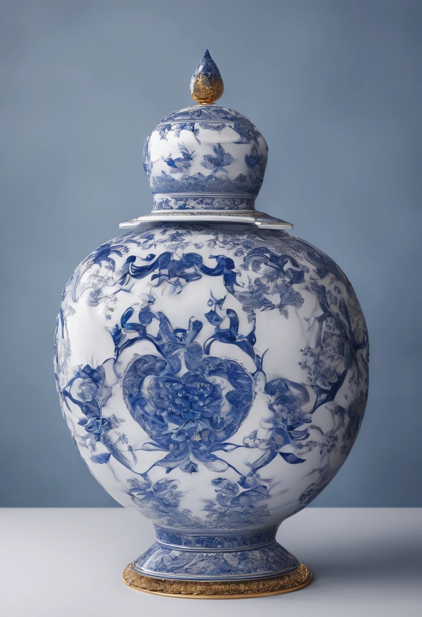 Blue and white porcelain,Ceramic material,bikes,artwork of a,Ornaments, high detail,3D, Chiaroscuro, Cinematic lighting, god light, Cinematic lighting, hyper HD, High details, Best quality, A high resolution, Textured skin