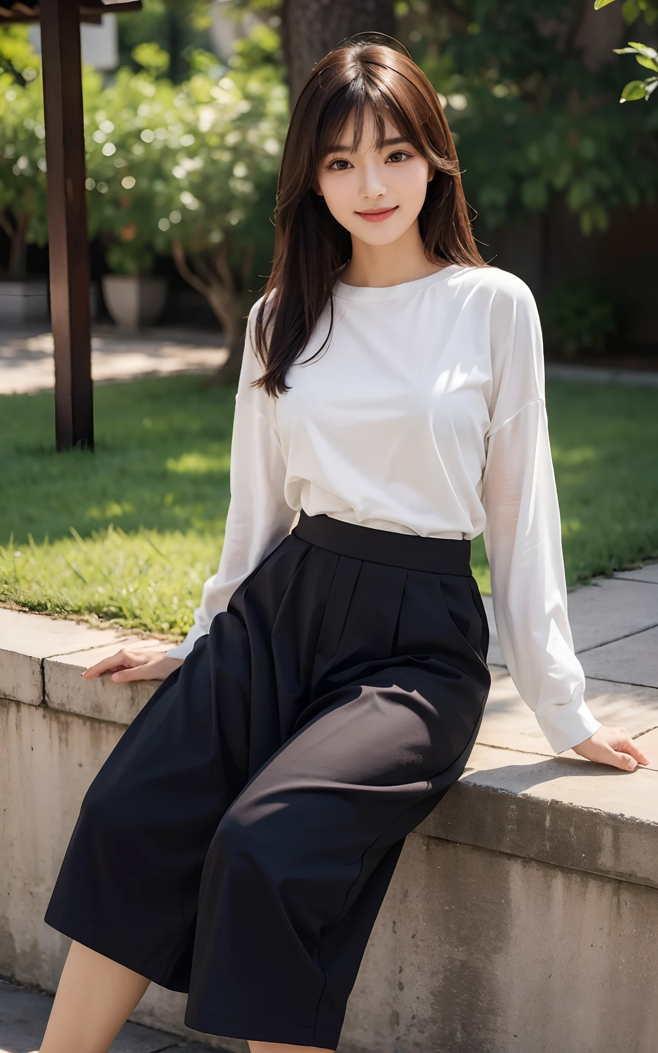 Japanese Girl sees the ghost and pees her black palazzo pants until her pants are wet in fright.