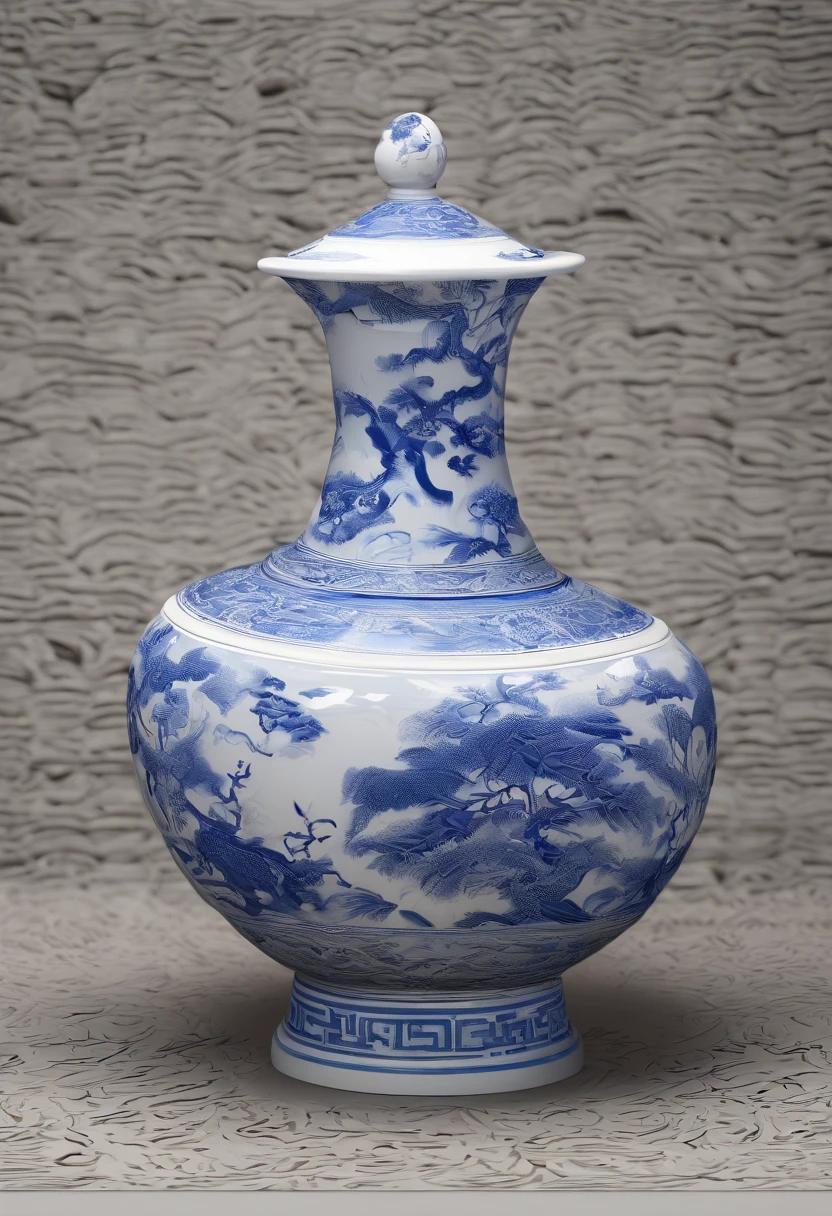 Blue and white porcelain,Ceramic material,Ancient Chinese clothes,artwork of a, high detail,3D, Chiaroscuro, Cinematic lighting, god light, Cinematic lighting, hyper HD, High details, Best quality, A high resolution, Textured skin