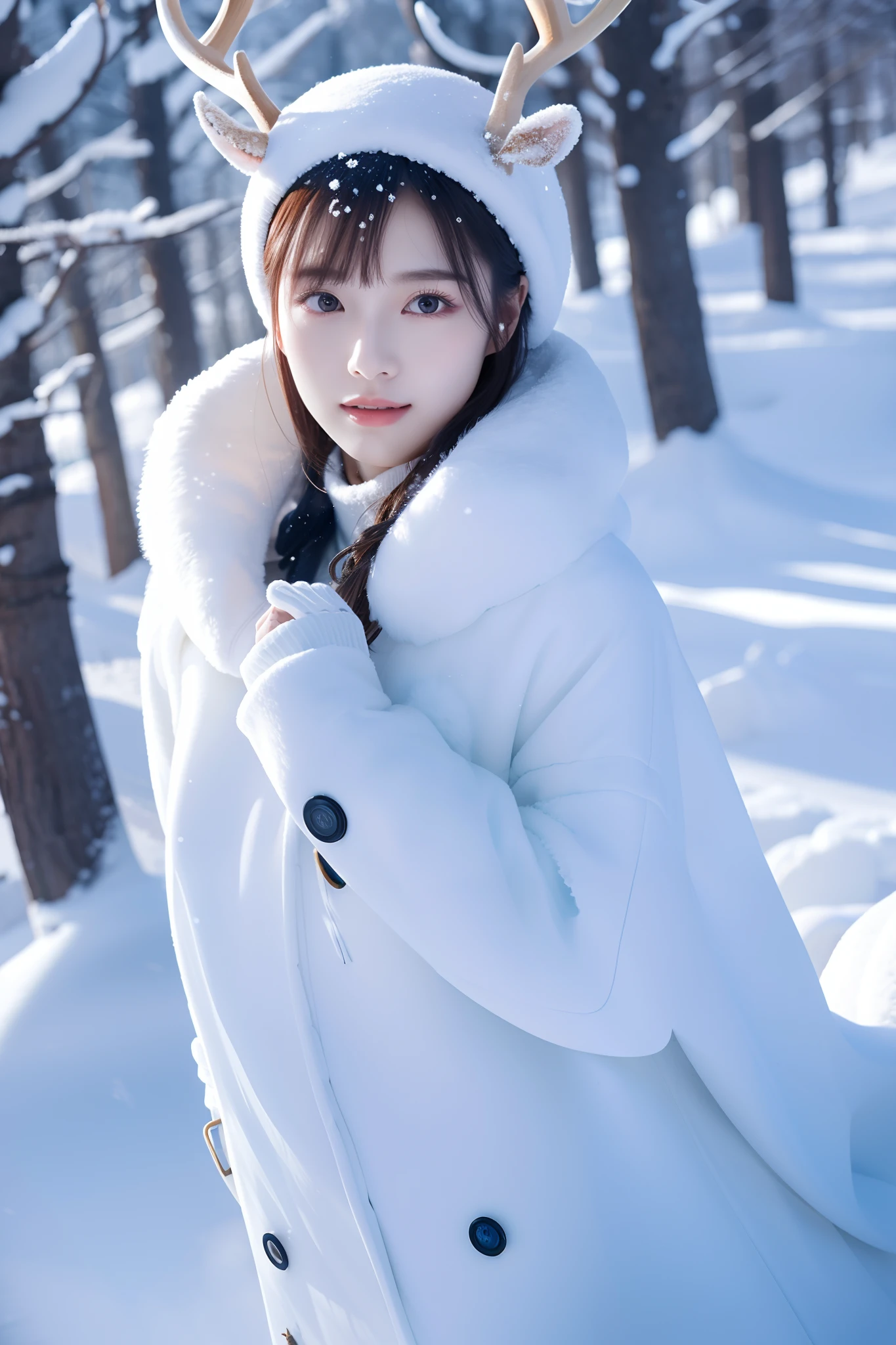 Ice and snow deer coming leisurely, Pure white body realizes a wonderland of ice and snow, Yangjun will be the wind, Exhale white air into clear air, Eta、Ethereal trees々Together they form a dreamy scene, Expressing spectacular images with high-quality CG, The curves are great, Eta、The whole scene is、It's like a world blessed with the depth-of-field effect.