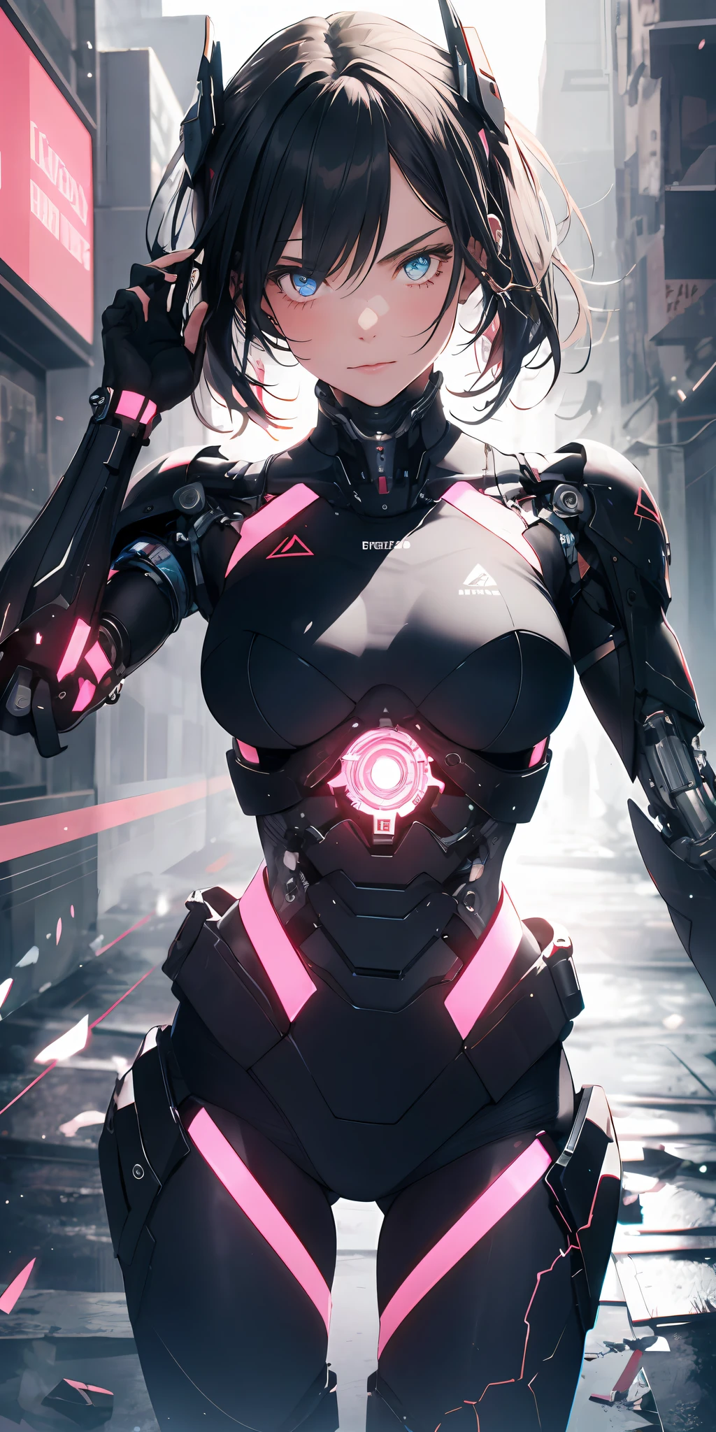 absurdres, highres, ultra detailed, (1girl:1.8), BREAK,
high technology, dystopia, cyborgs, broken capitalism, inequality, opression BREAK,
vibrant colors, neon lightning, modern art