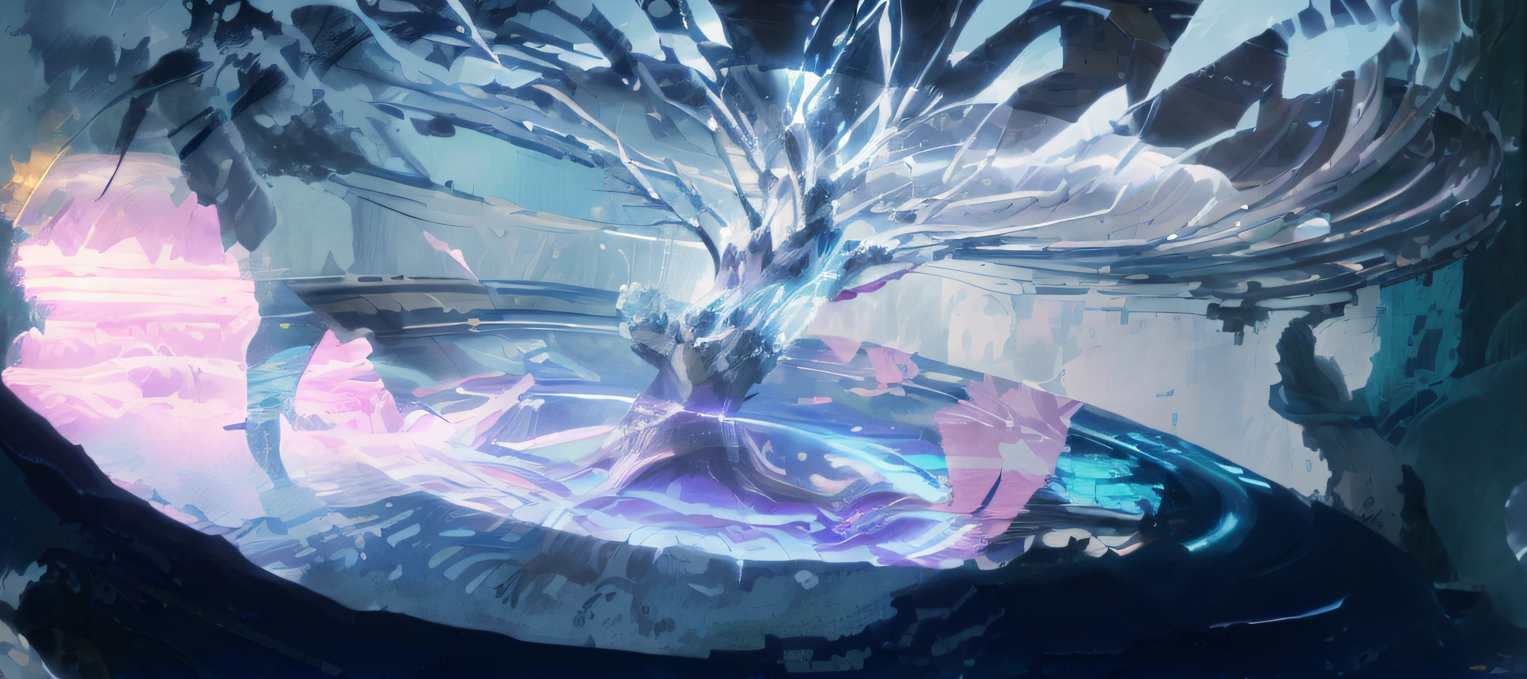 Anime - A stylish artwork of a giant tree with blue and purple light, Concept art wallpaper 4K, 8k hd wallpaperjpeg artifact, 8k hd wallpaperjpeg artifact, hyper concept art, Riot game concept art, background artwork, 4K detailed digital art, 4k highly detailed digital art, 8 K high detail concept art
