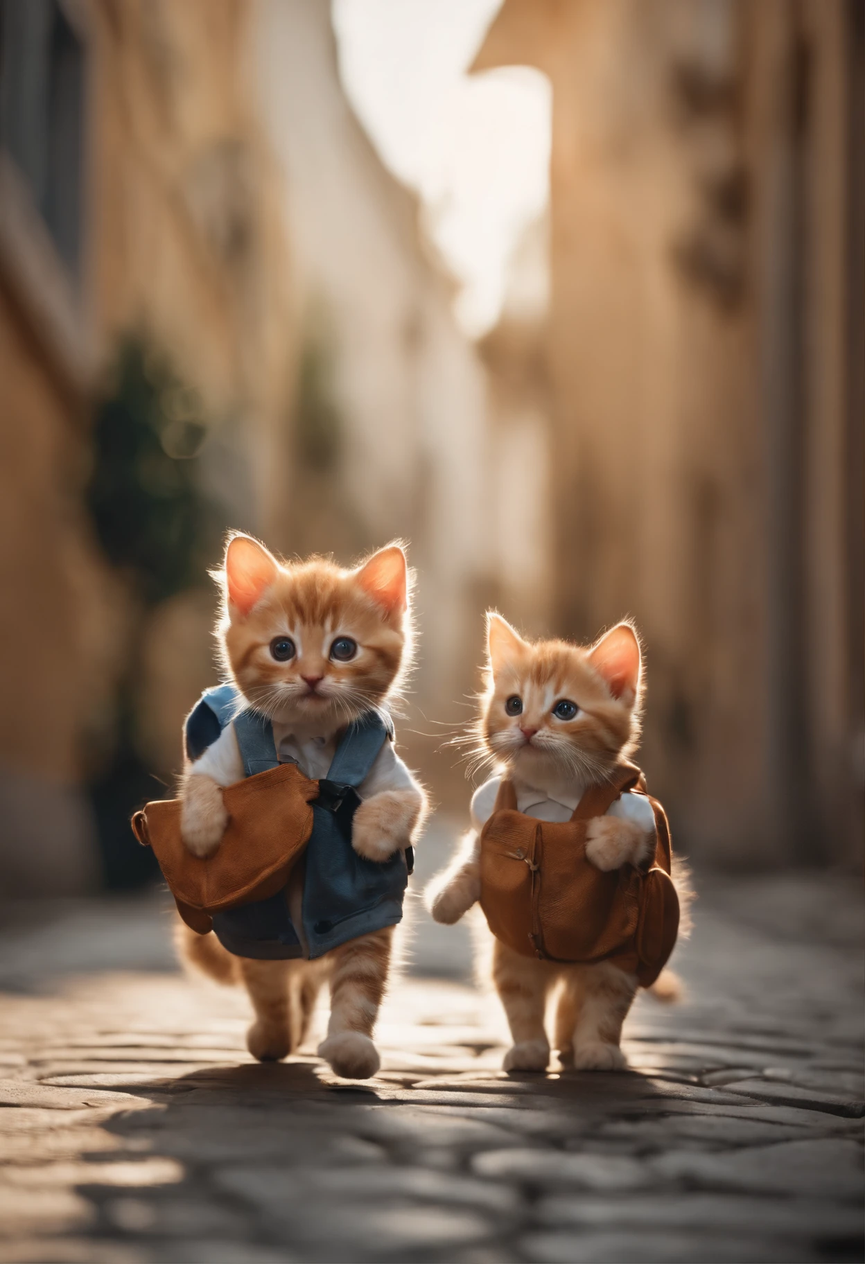 I have two little kittens, a cute little cat, cute kittens, Cutest, Incredibly cute, Adorable and cute, And cute and lovely. They are walking down the street with backpacks, Walking together, commute, Proudly walk down the street, And the cat is walking. They are cute in the style of 🍂 and 🍁, Adorable and cute, Cute and adorable, oh, nice and cute. They are known as real-life Tom and Jerry.