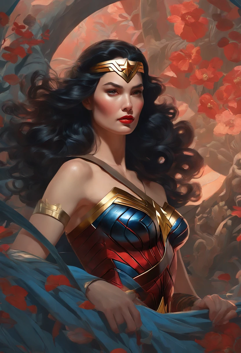 Close up of lots of aliens and costumed women, James Jean Soft Light 4K, wlop : :, Art Deco style, Portrait of Wonder Woman, Inspired by Noriyoshi Ōrai, Arts Theion Trends, Sexual organics、full throttle