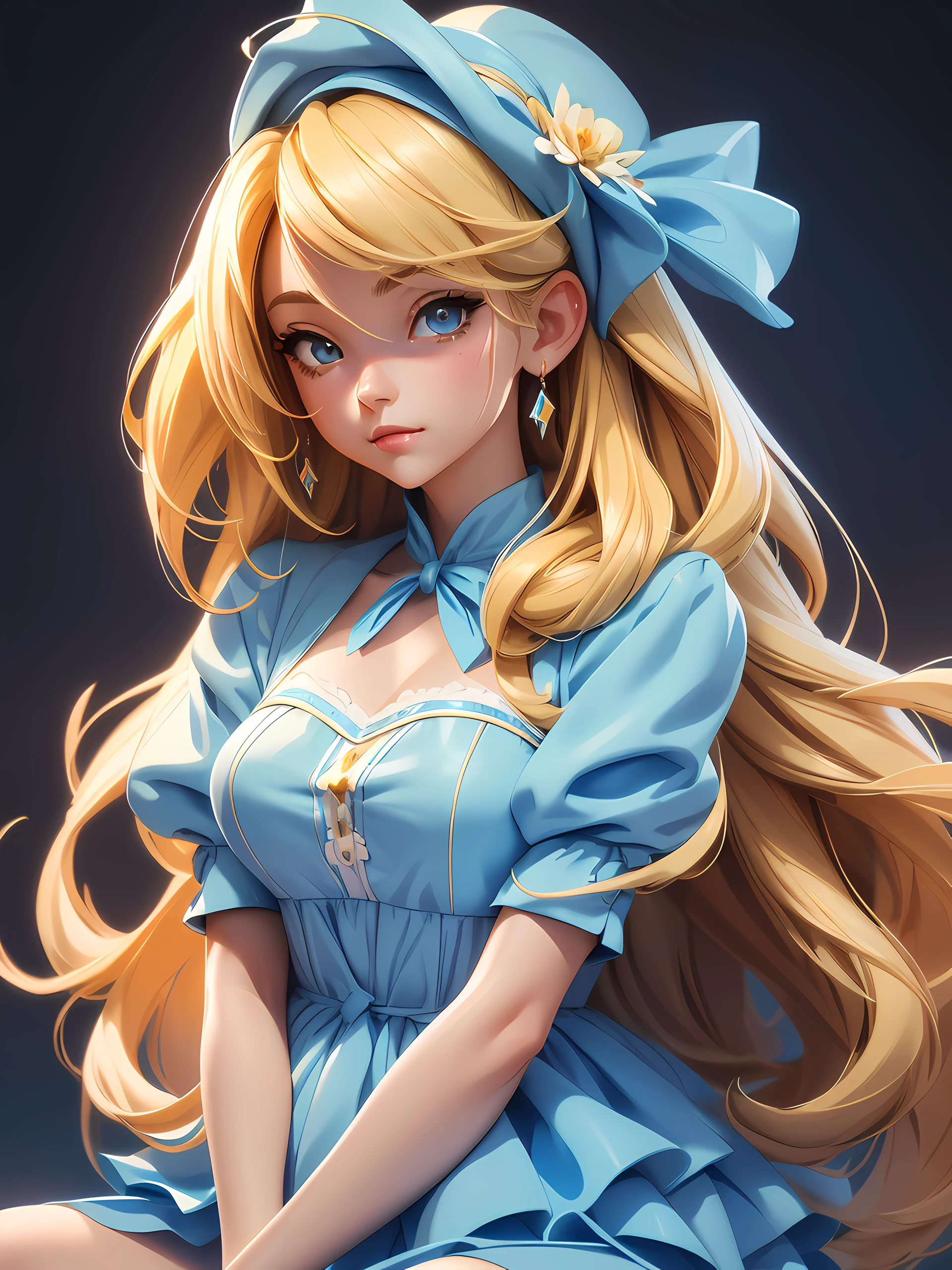blond woman with long hair and blue dress posing for a picture, realistic anime artstyle, photorealistic anime girl render, smooth anime cg art, anime realism style, realistic artstyle, realistic young anime girl, gorgeous digital painting, realistic anime 3 d style, beautiful anime portrait, realistic anime art style, closeup character portrait, 3 d anime realistic, anime style portrait