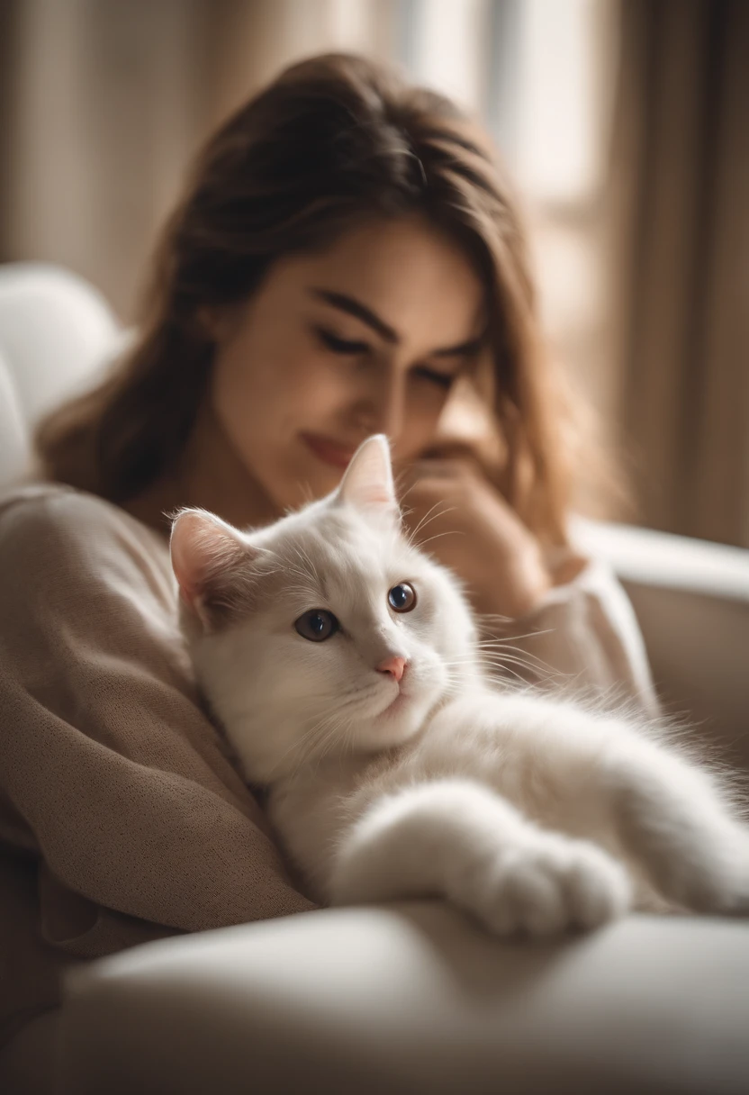 there is a cat on it, a cute little cat, The cutest kitten in history, Very beautiful and cute girl cat, Lewd and excited white cat, a cute little cat, Intelligent cat, an anthro cat, funny cat, cute kittens, And a sad cat. They read books on the couch、Sitting on a chair. They are relaxing after a hard day. They are wearing pajamas.