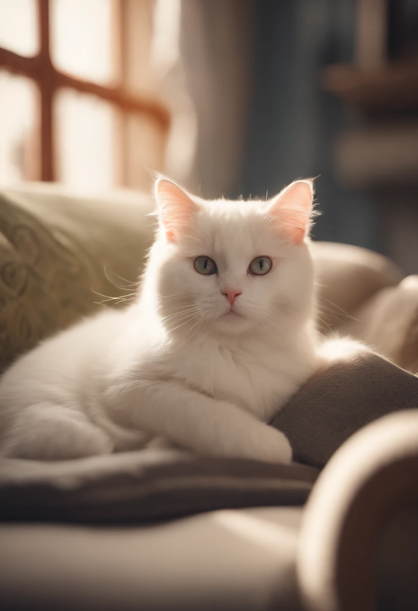 there is a cat on it, a cute little cat, The cutest kitten in history, Very beautiful and cute girl cat, Lewd and excited white cat, a cute little cat, Intelligent cat, an anthro cat, funny cat, cute kittens, And a sad cat. They read books on the couch、Sitting on a chair. They are relaxing after a hard day. They are wearing pajamas.