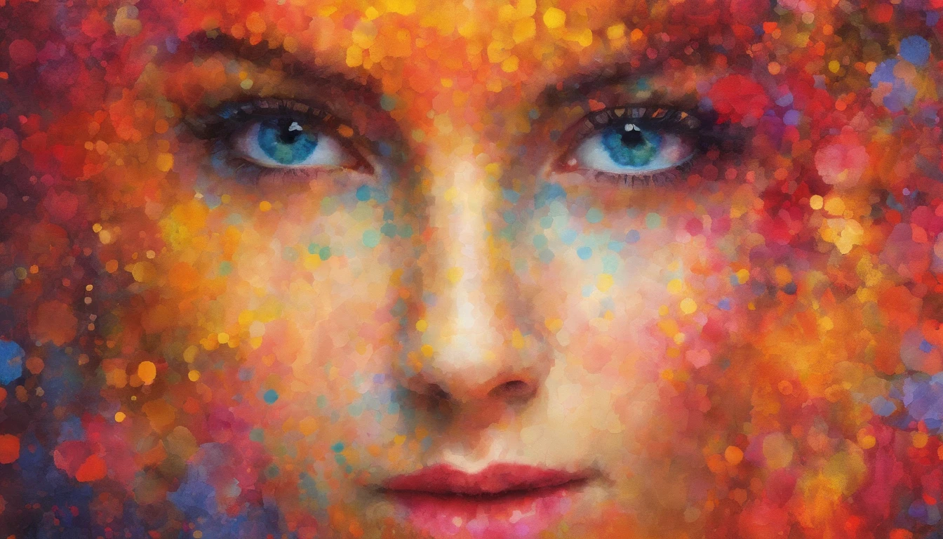 (Best Quality,Sharp Focus),(Bright gradient watercolor,Vibrant colors),(Dreamy, Ethereal),(multicolored background),(1girl in)