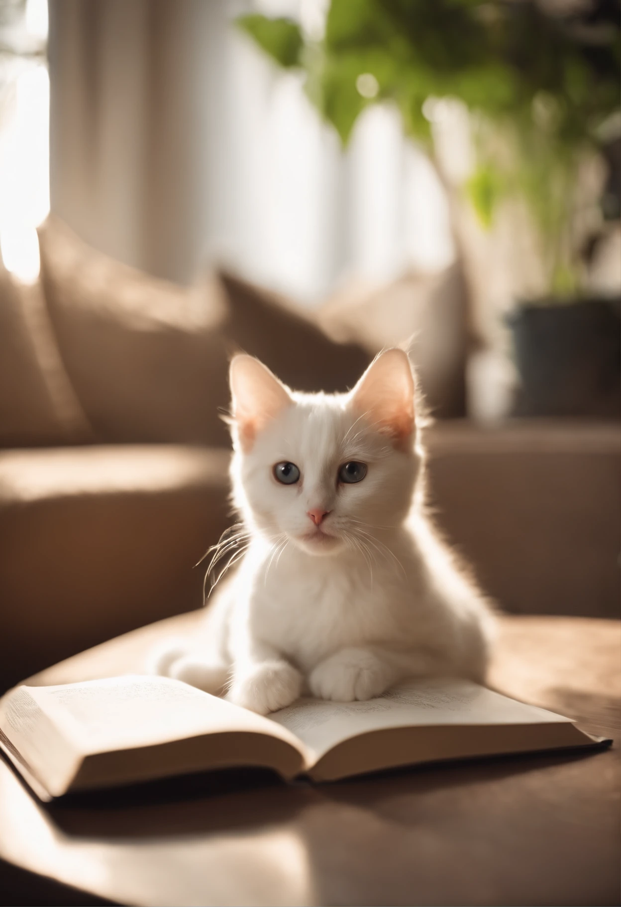 there is a cat on it, a cute little cat, The cutest kitten in history, Very beautiful and cute girl cat, Lewd and excited white cat, a cute little cat, Intelligent cat, an anthro cat, funny cat, cute kittens, And a sad cat. They read books on the couch、Sitting on a chair. They are relaxing after a hard day. They are wearing pajamas.