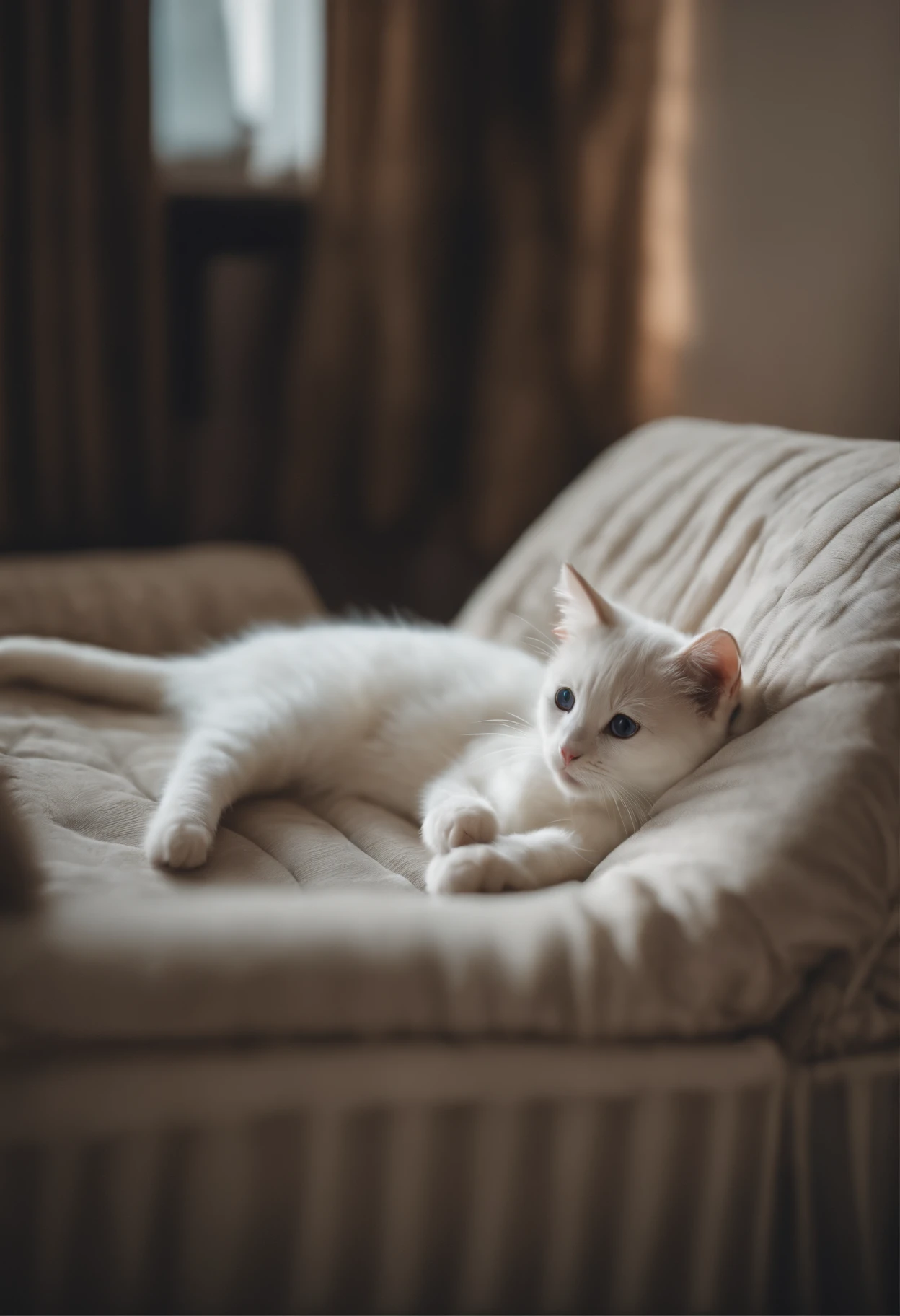 there is a cat on it, a cute little cat, The cutest kitten in history, Very beautiful and cute girl cat, Lewd and excited white cat, a cute little cat, Intelligent cat, an anthro cat, funny cat, cute kittens, And a sad cat. They read books on the couch、Sitting on a chair. They are relaxing after a hard day. They are wearing pajamas.